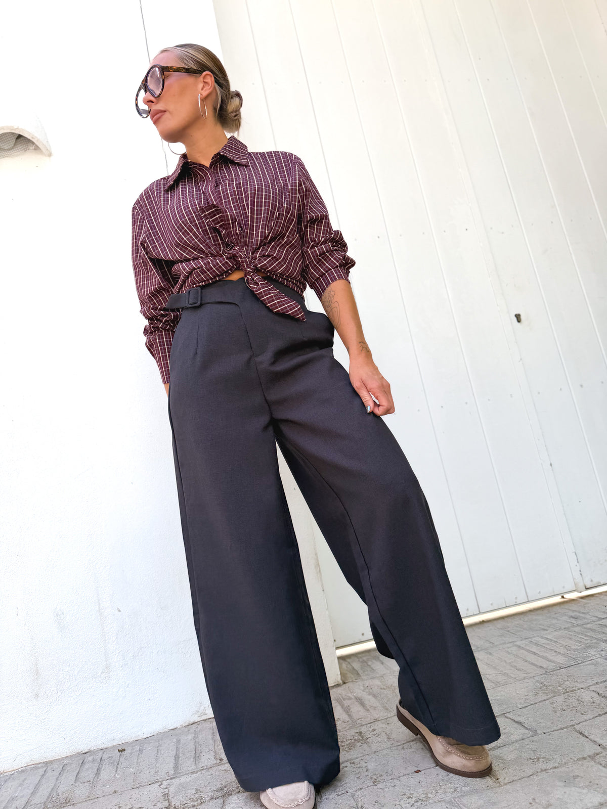 Pantalón pinzas jaspeado gris