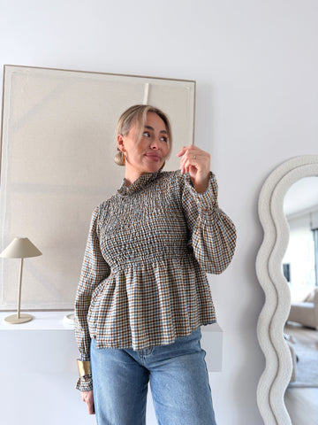 Blusa panelada cuadros azul