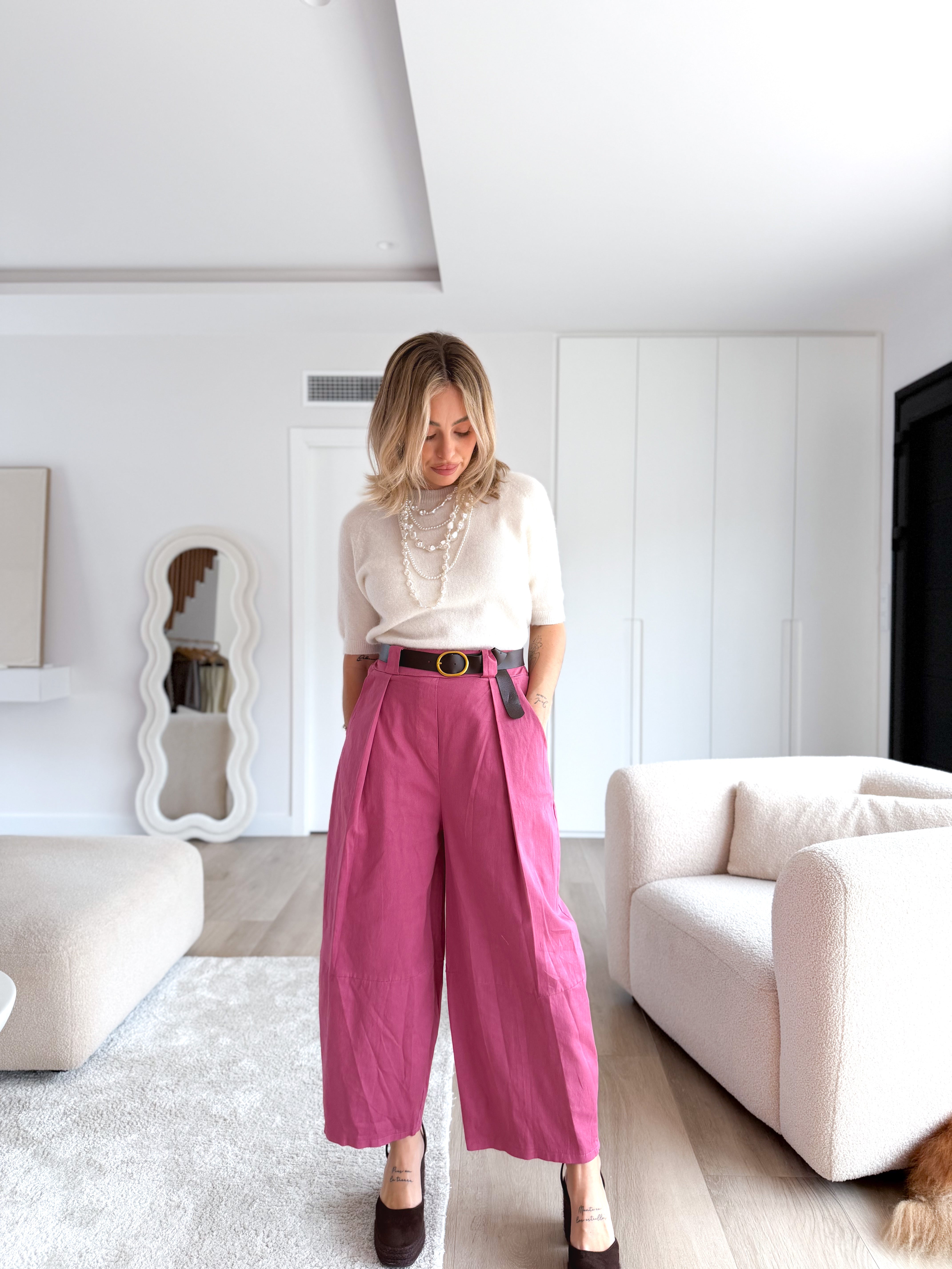 Pantalón ballon pinza rosa