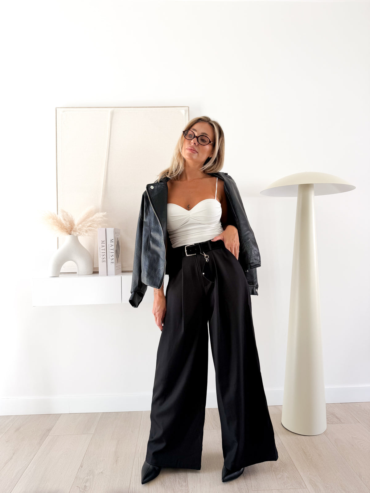 Pantalón pinza wide leg negro