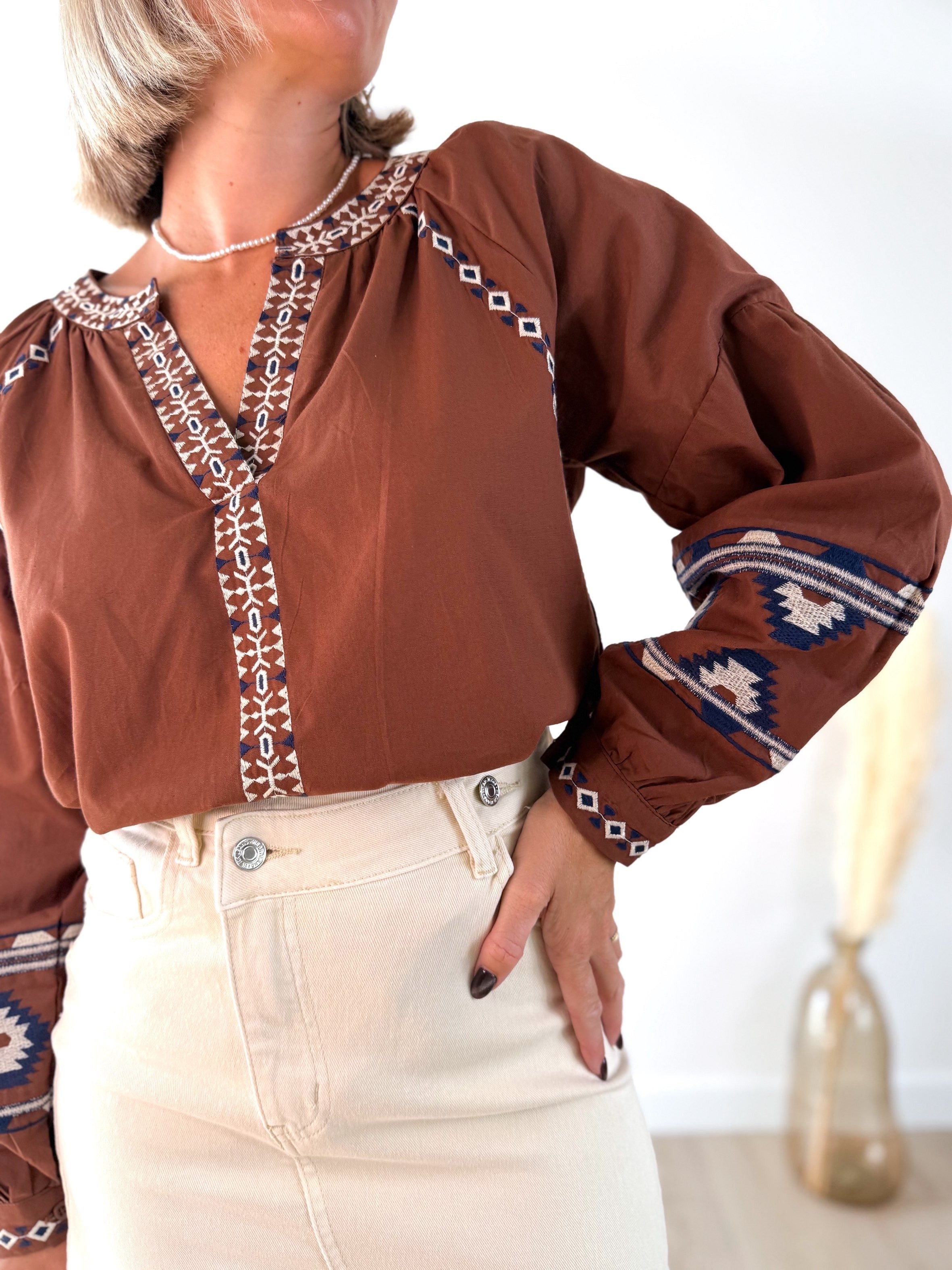 Camisa bordada Tulum camel