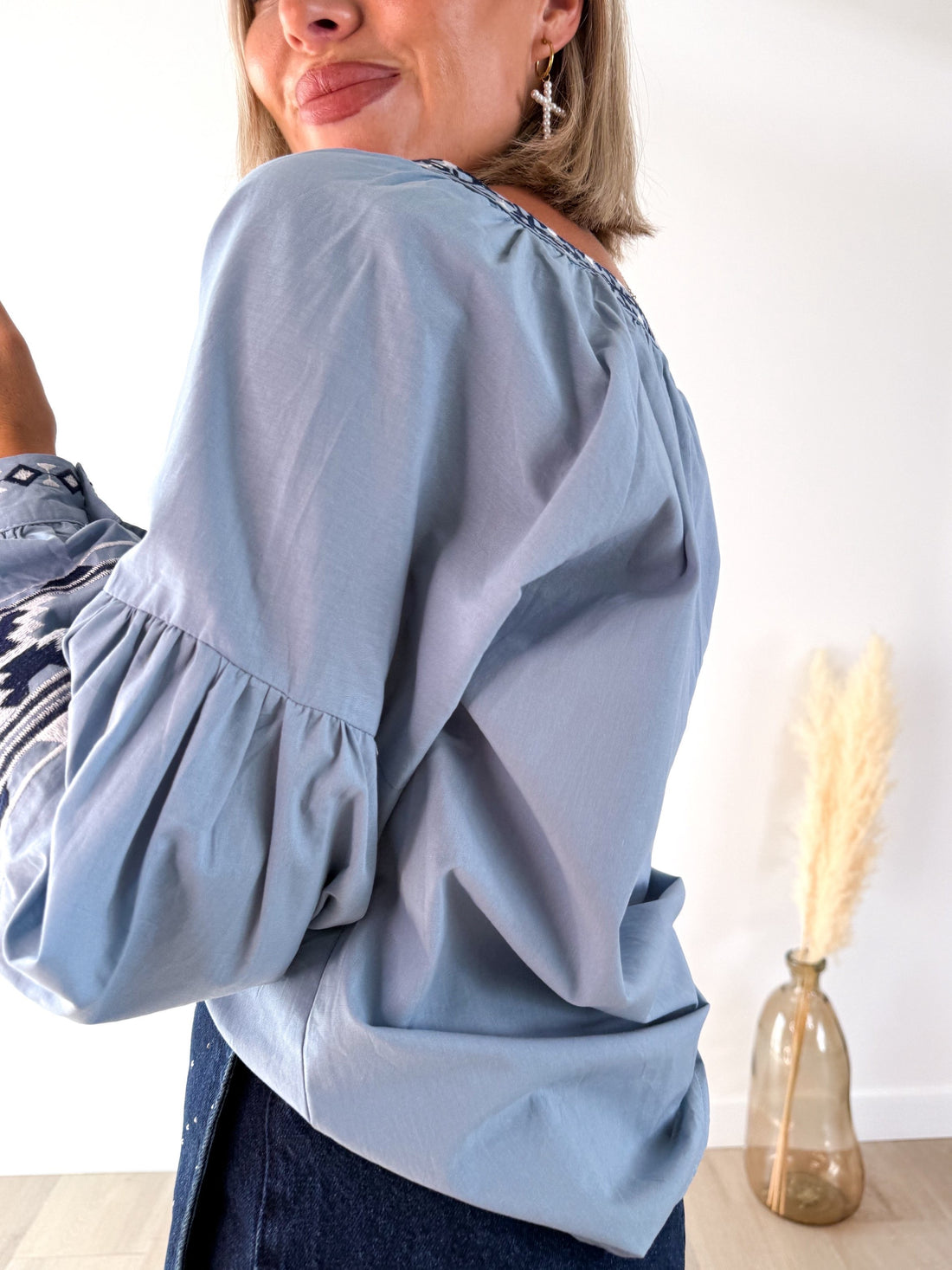 Camisa bordada Tulum Azul