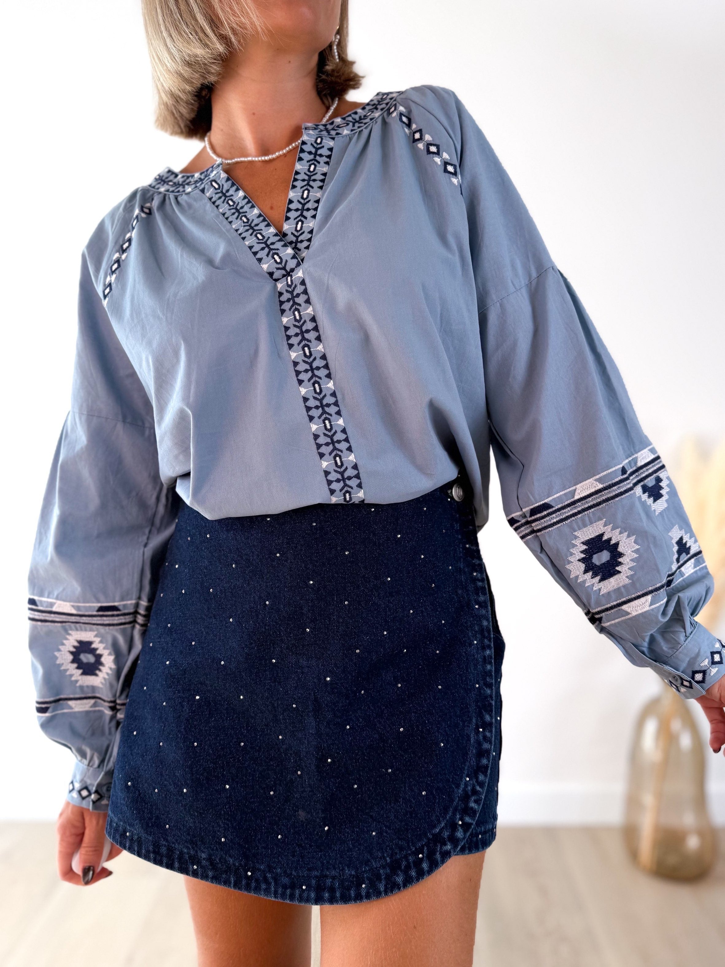 Camisa bordada Tulum Azul