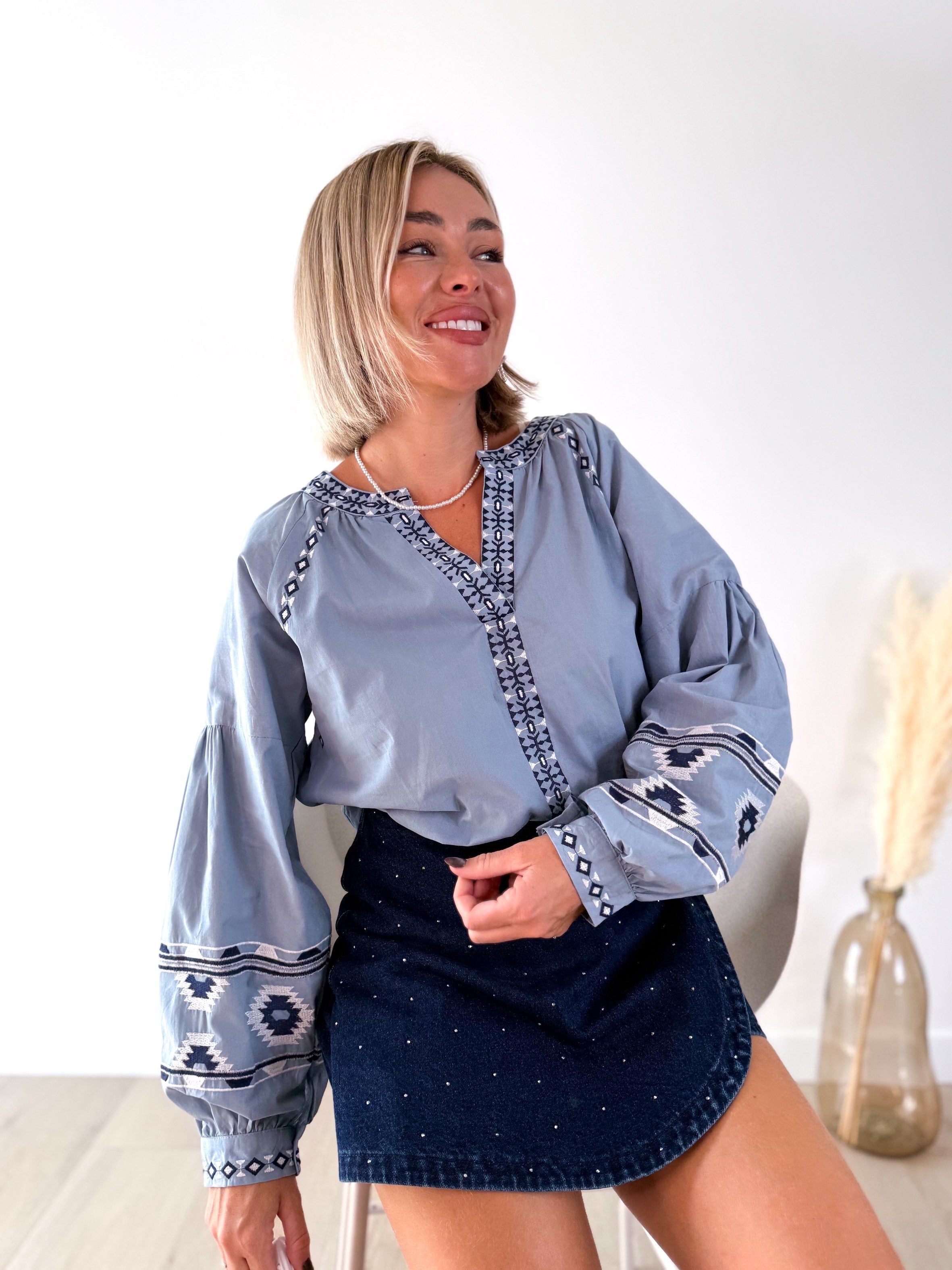 Camisa bordada Tulum Azul