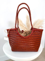 Capazo piel trenzado camel