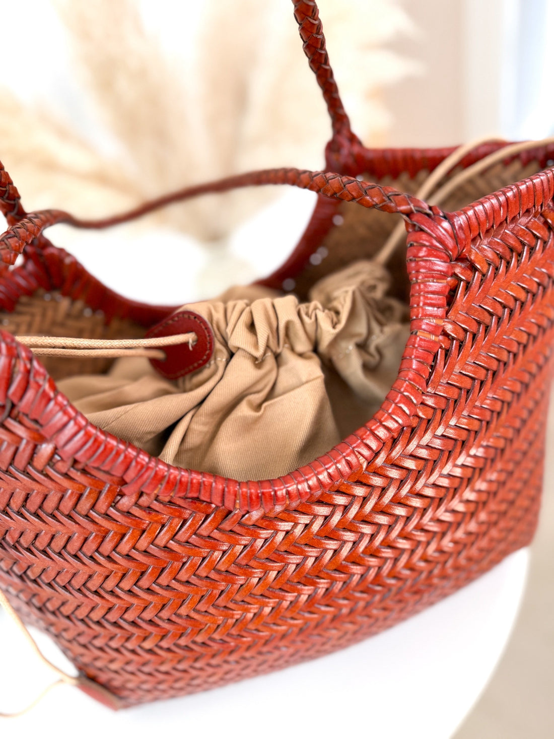 Capazo piel trenzado camel