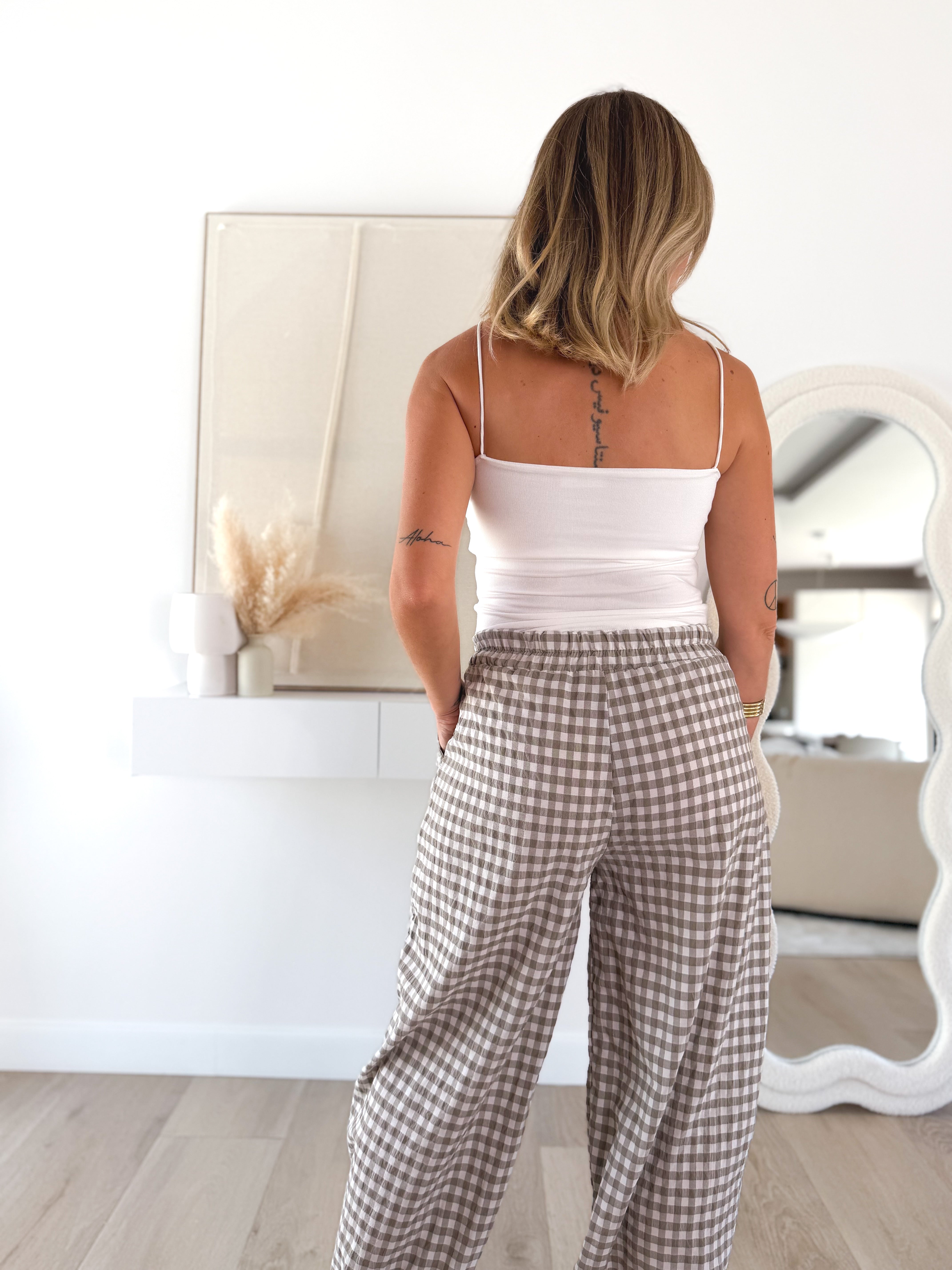 Pantalón bombacho Vichy Taupe