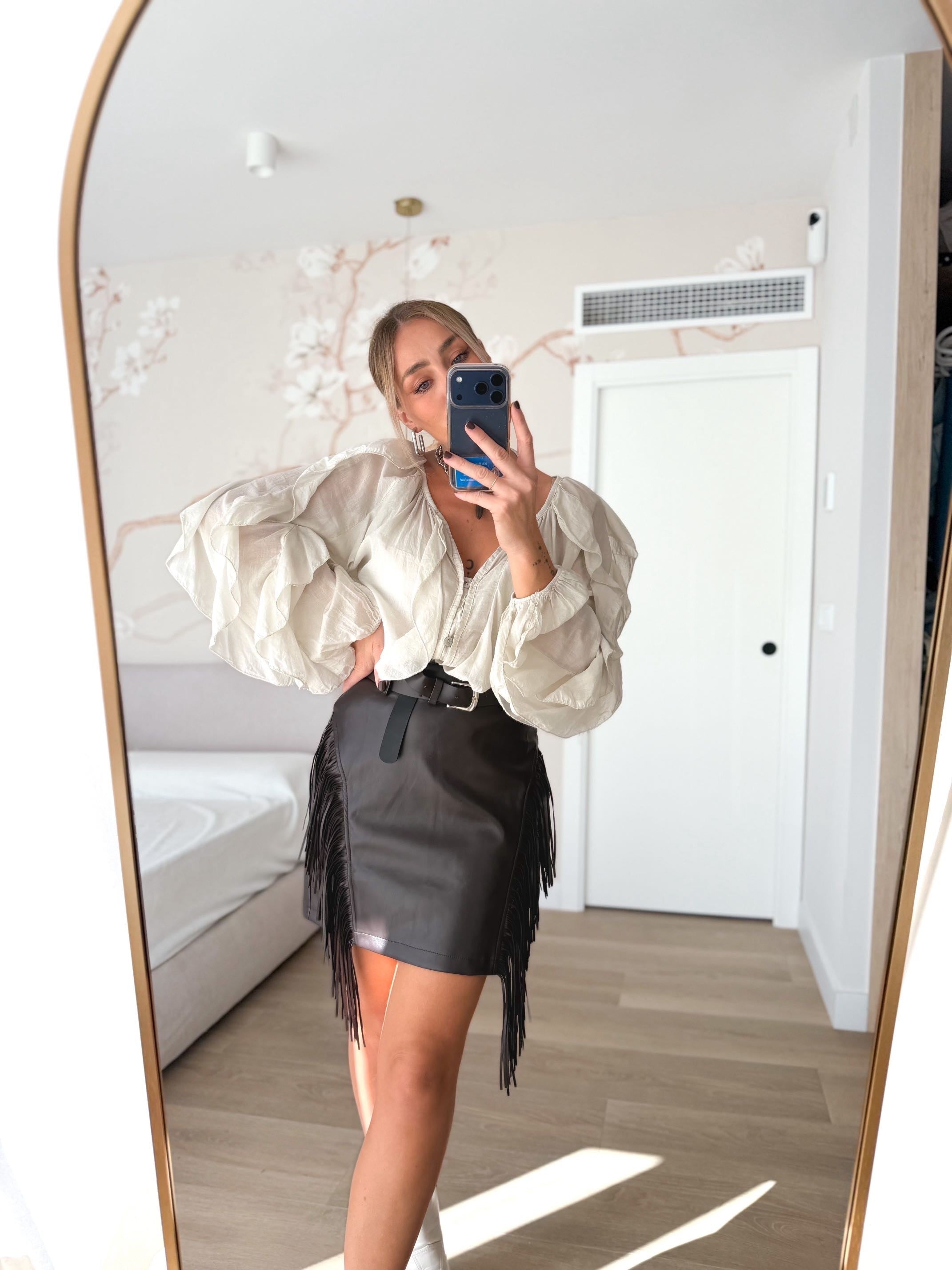 Falda polipiel flecos marrón