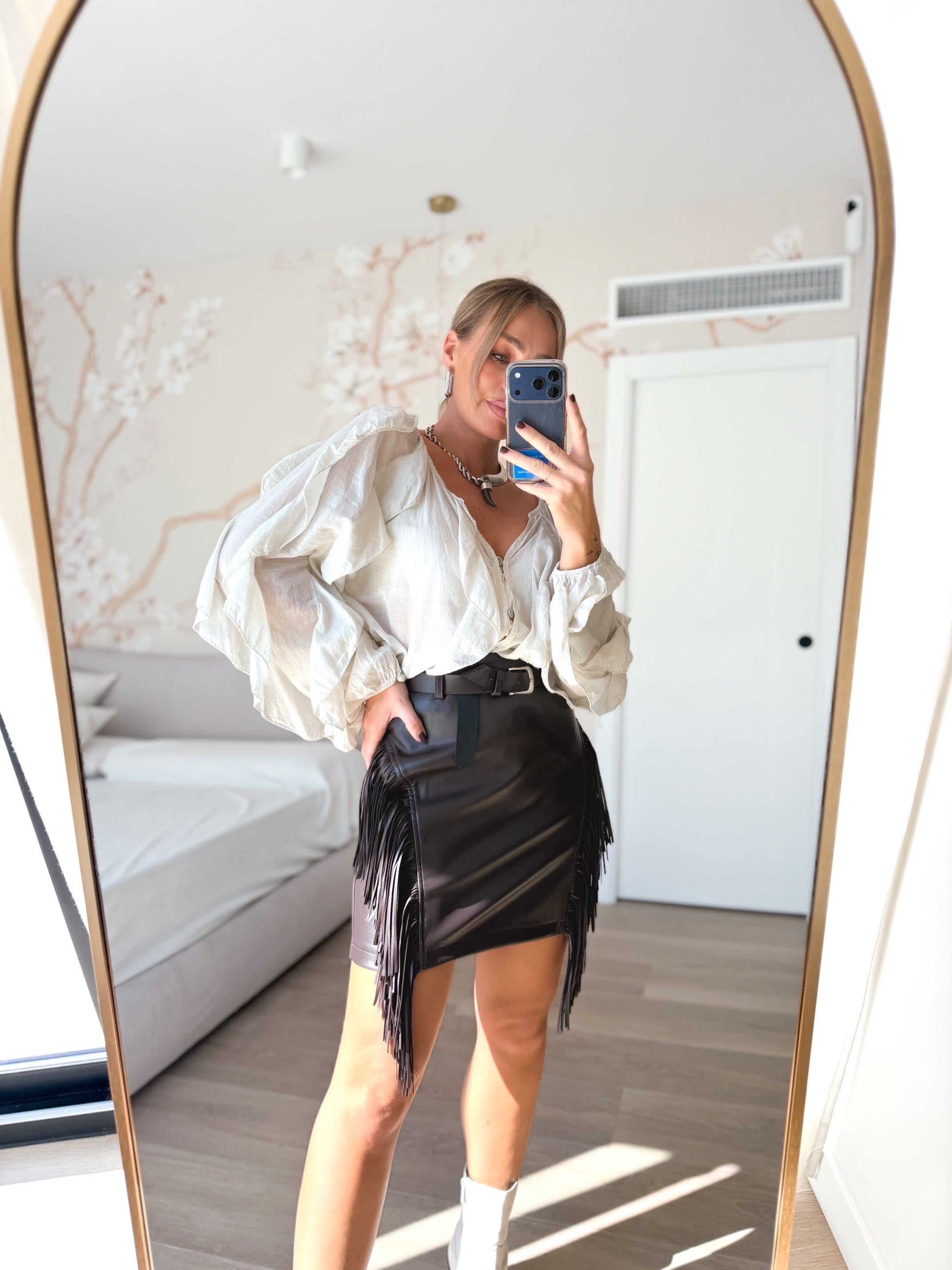 Falda polipiel flecos marrón