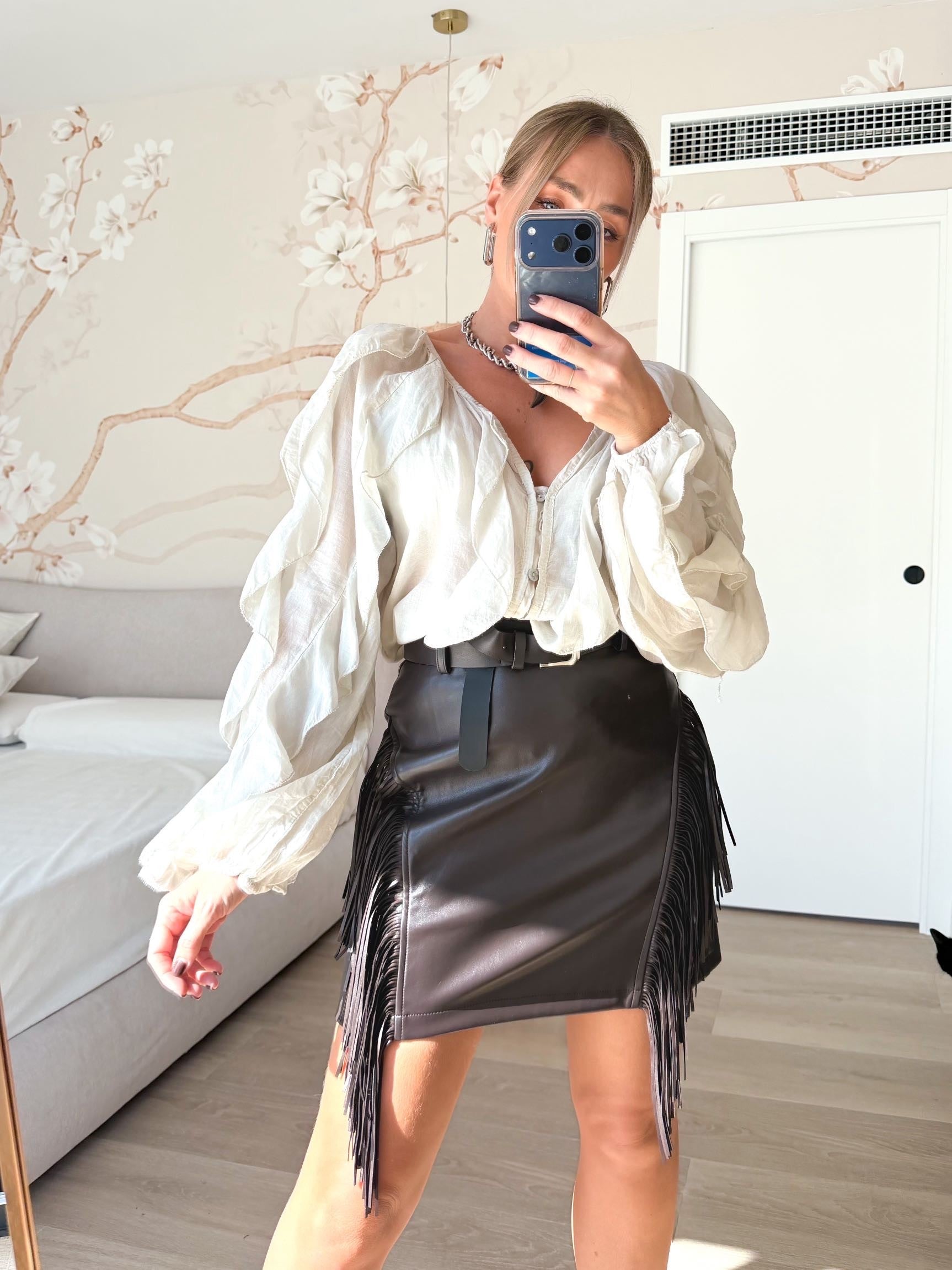 Falda polipiel flecos marrón