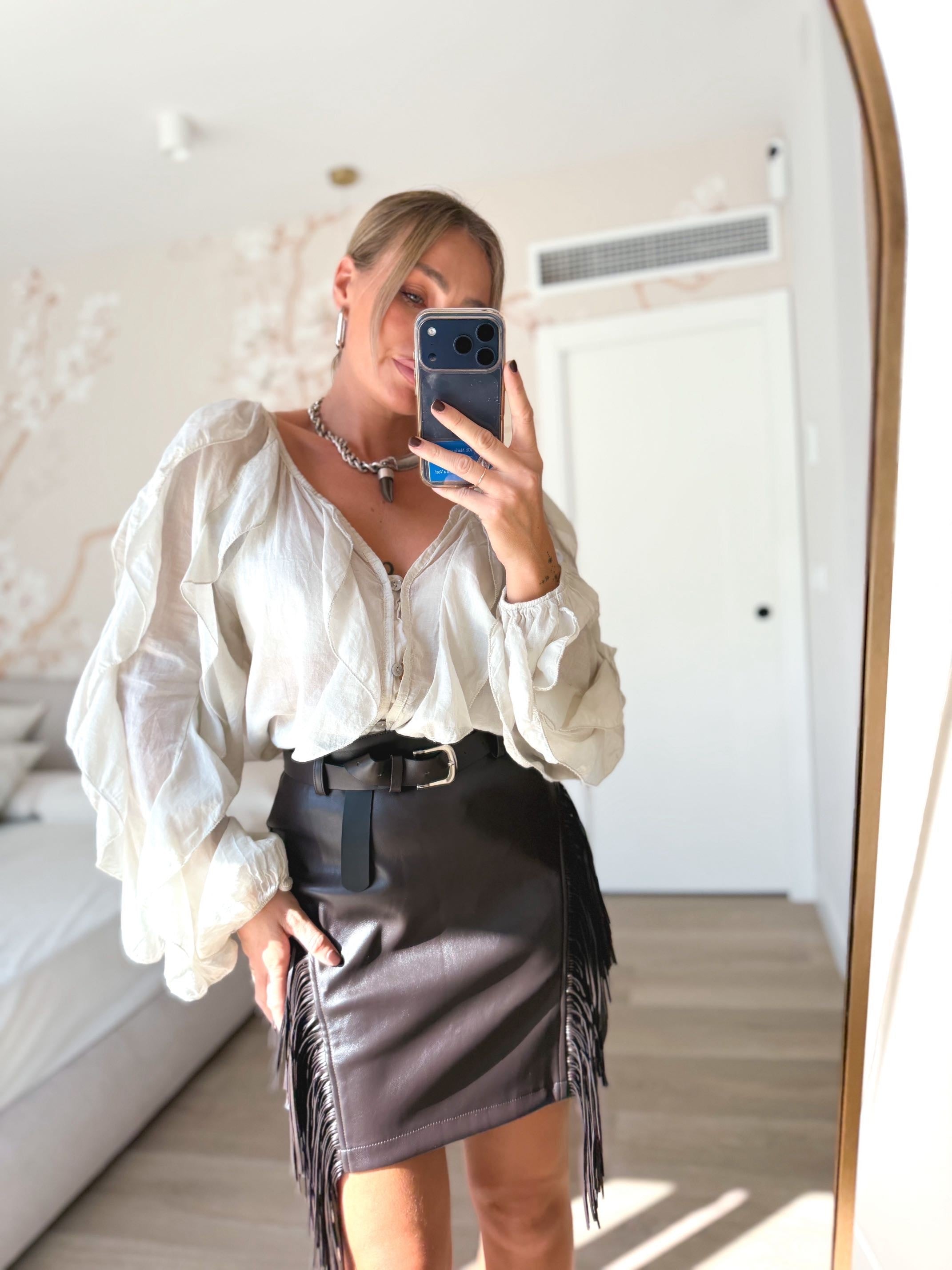 Falda polipiel flecos marrón