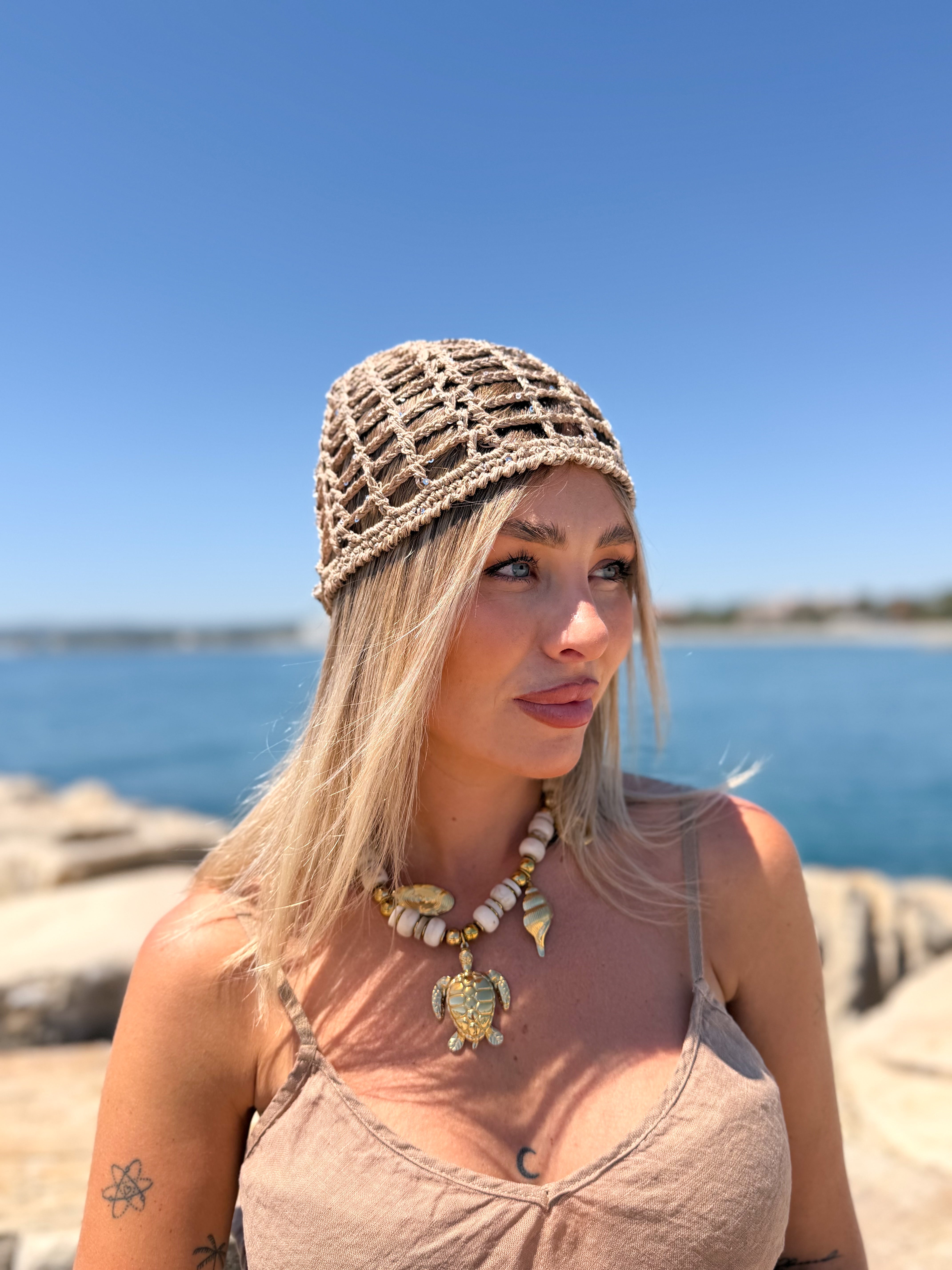 Casquete crochet Camel