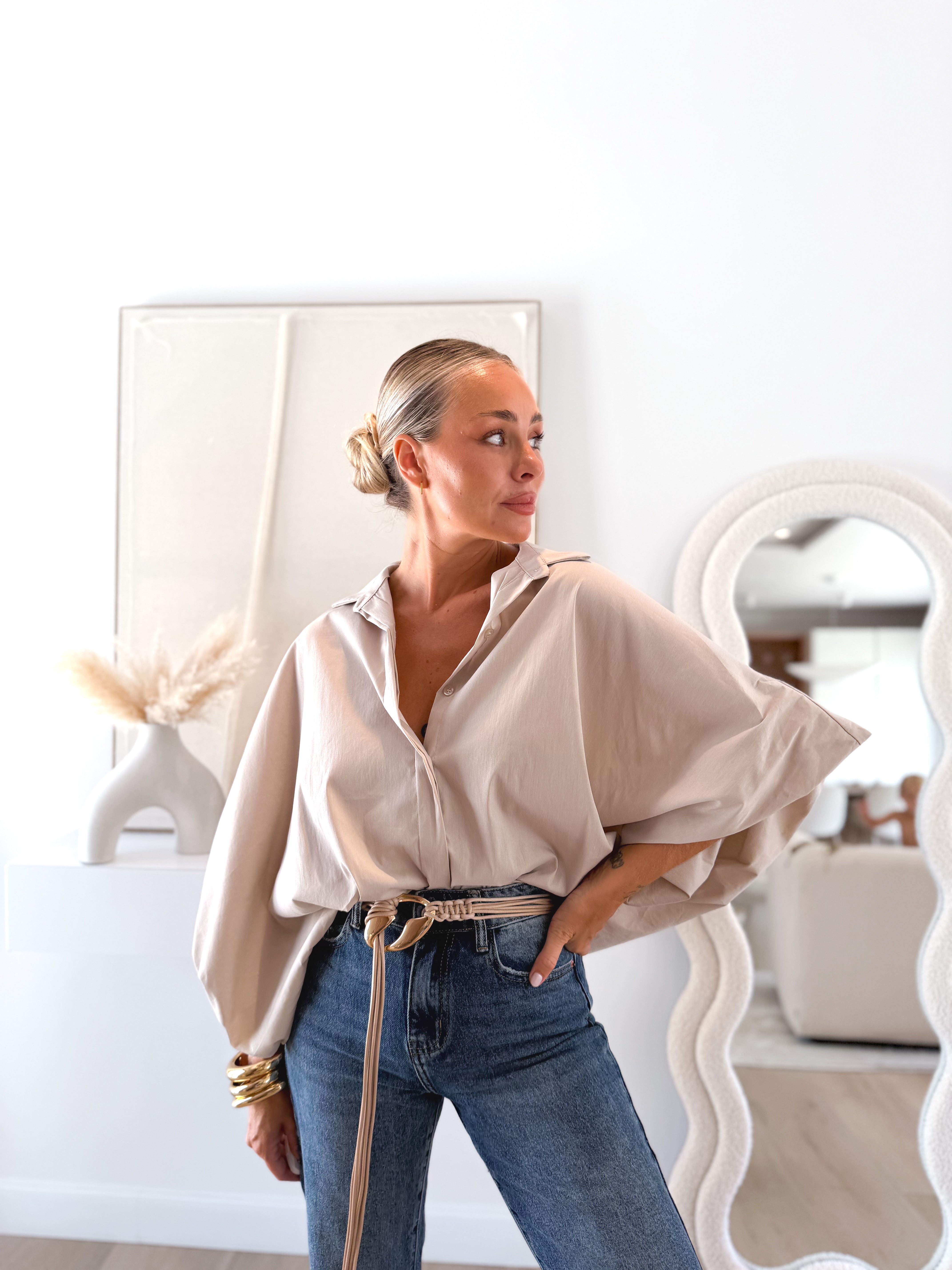 Camisa mangas amplias beige