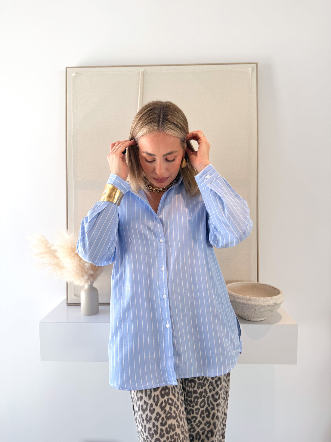 Camisa amplia rayas celeste