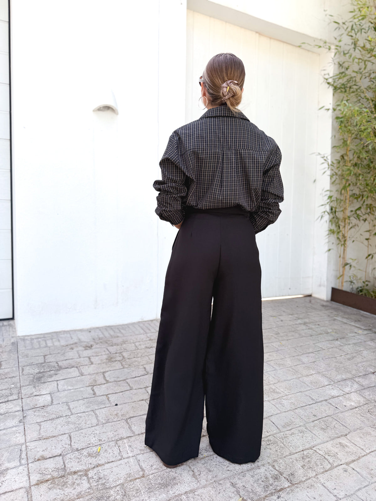 Pantalón pinzas jaspeado negro