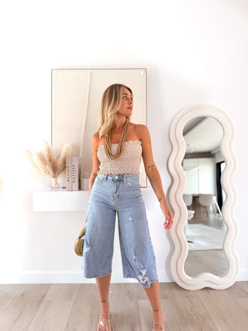 Bermuda denim desgastada