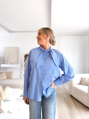 Camisa popelín rayas anudada