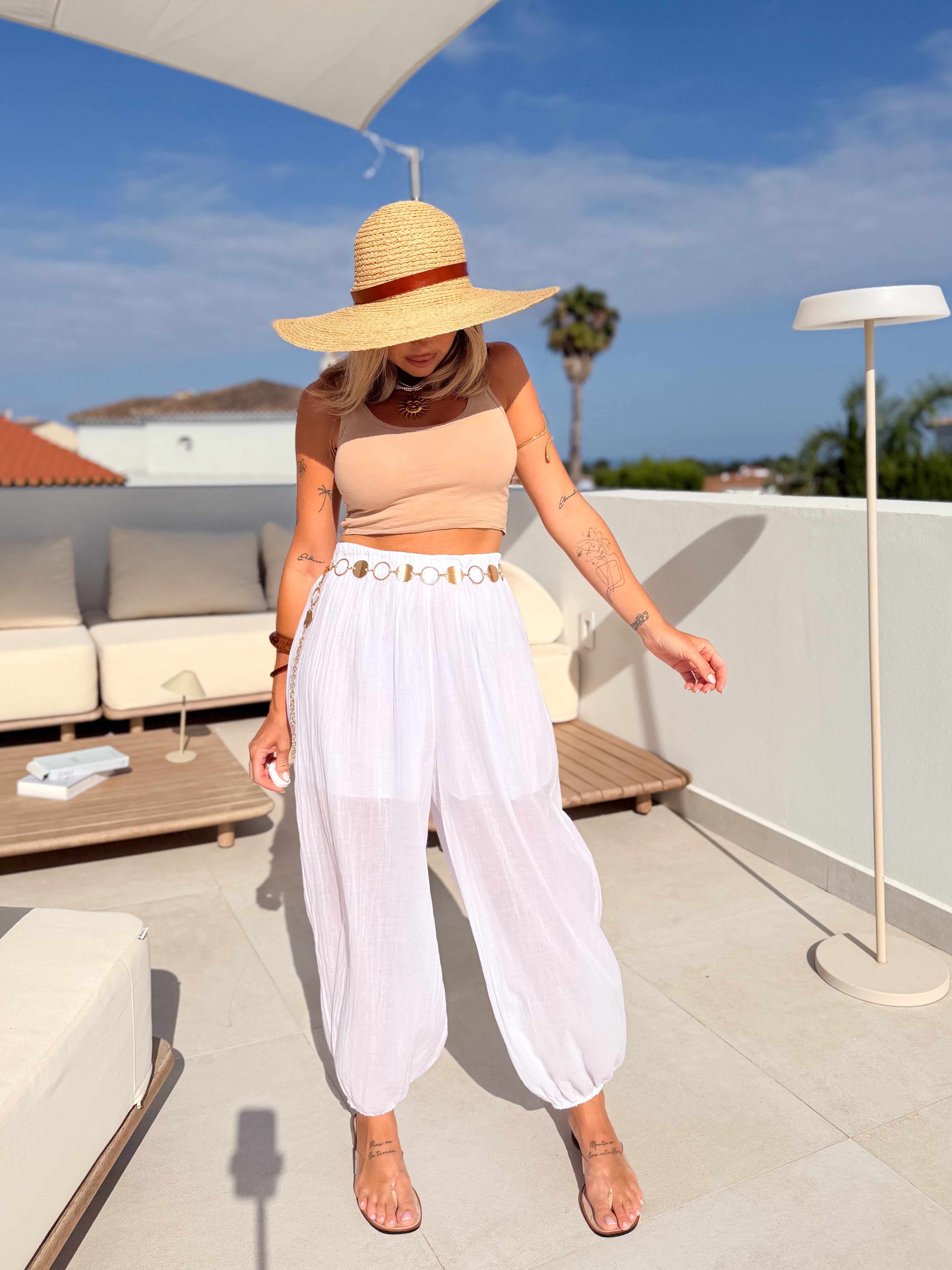 Pantalón bombacho lino blanco