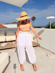 Pantalón bombacho lino blanco