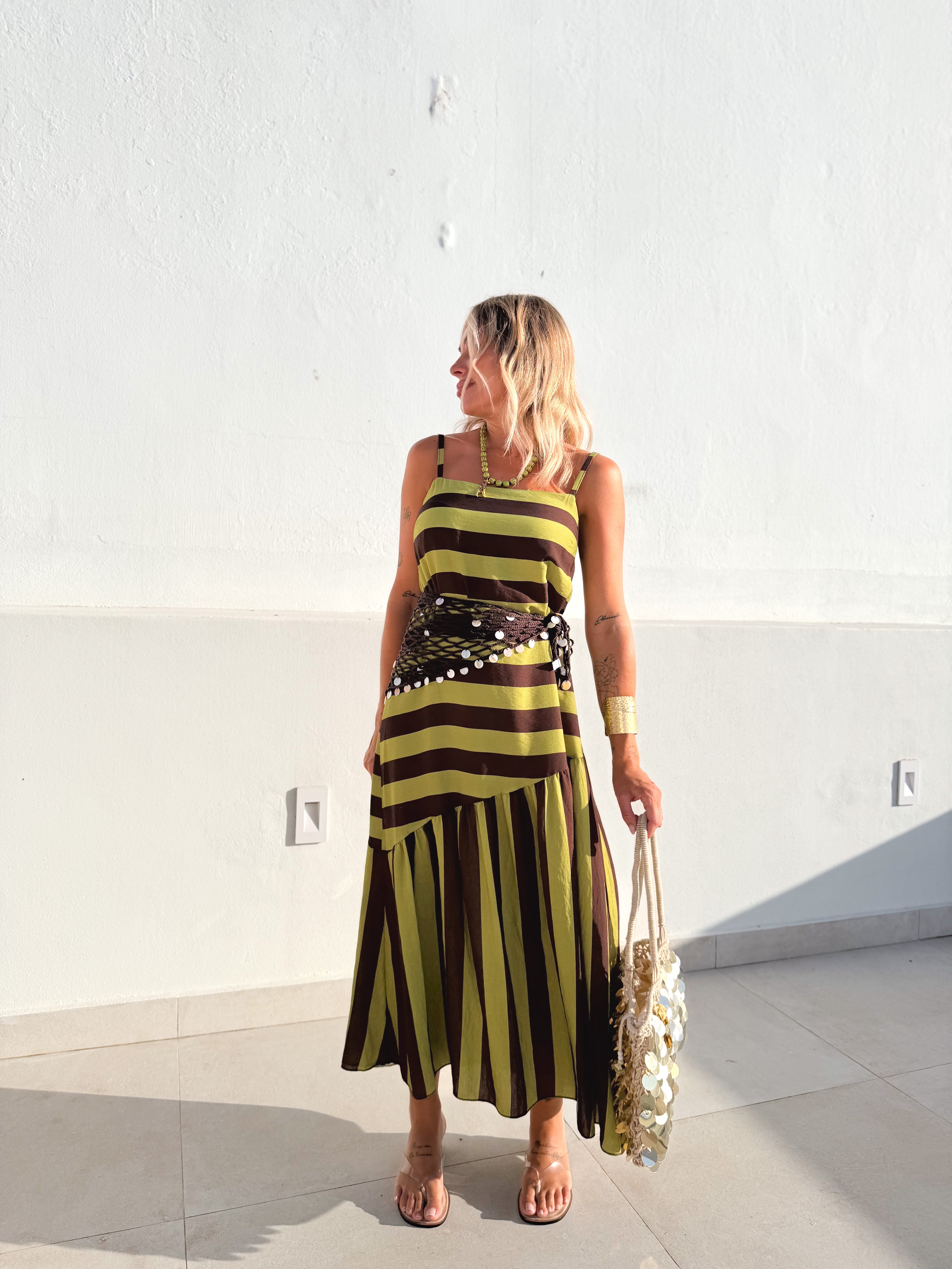 Vestido tirante asimétrico Lima/Marrón