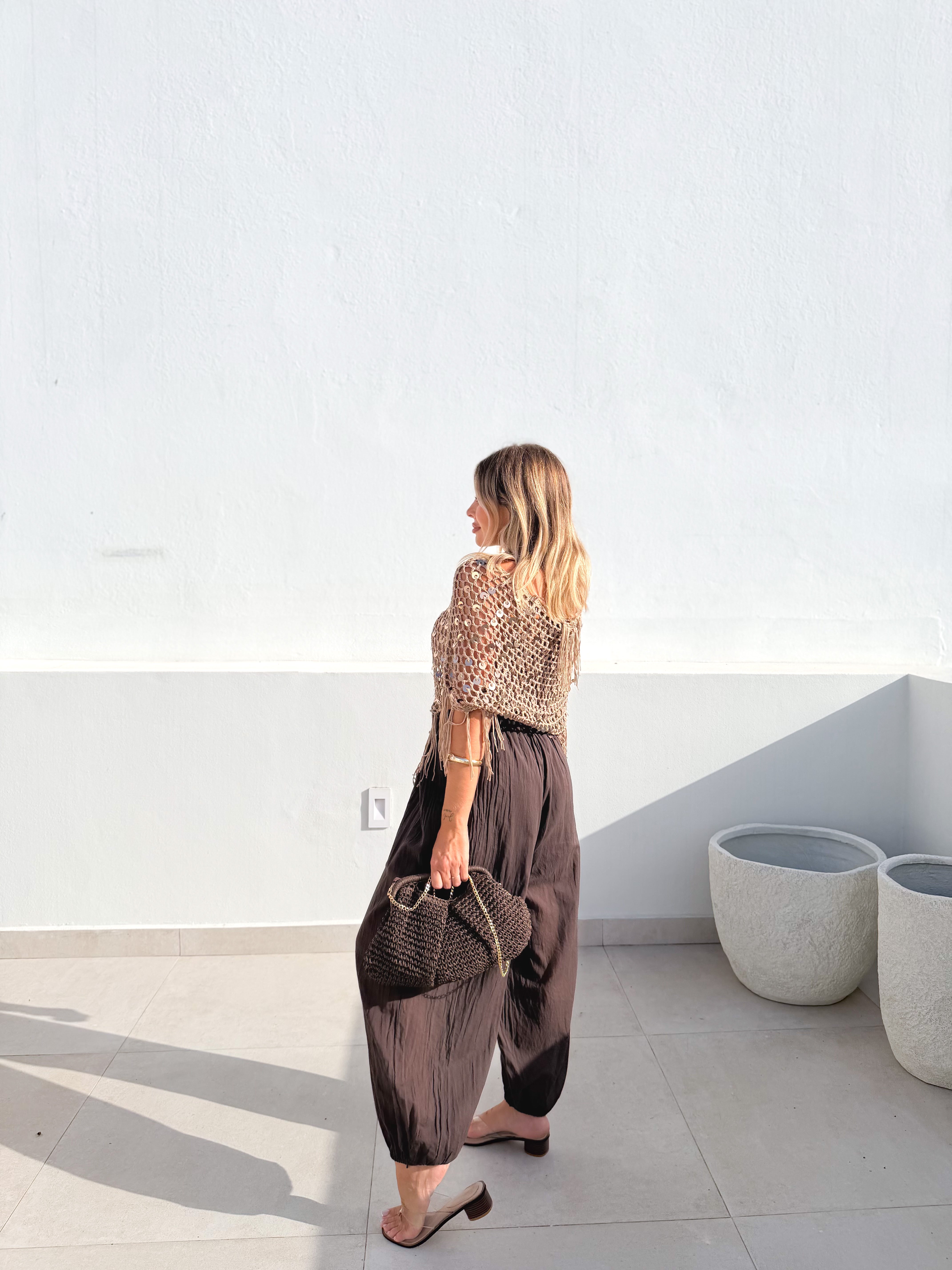 Poncho crochet taupe