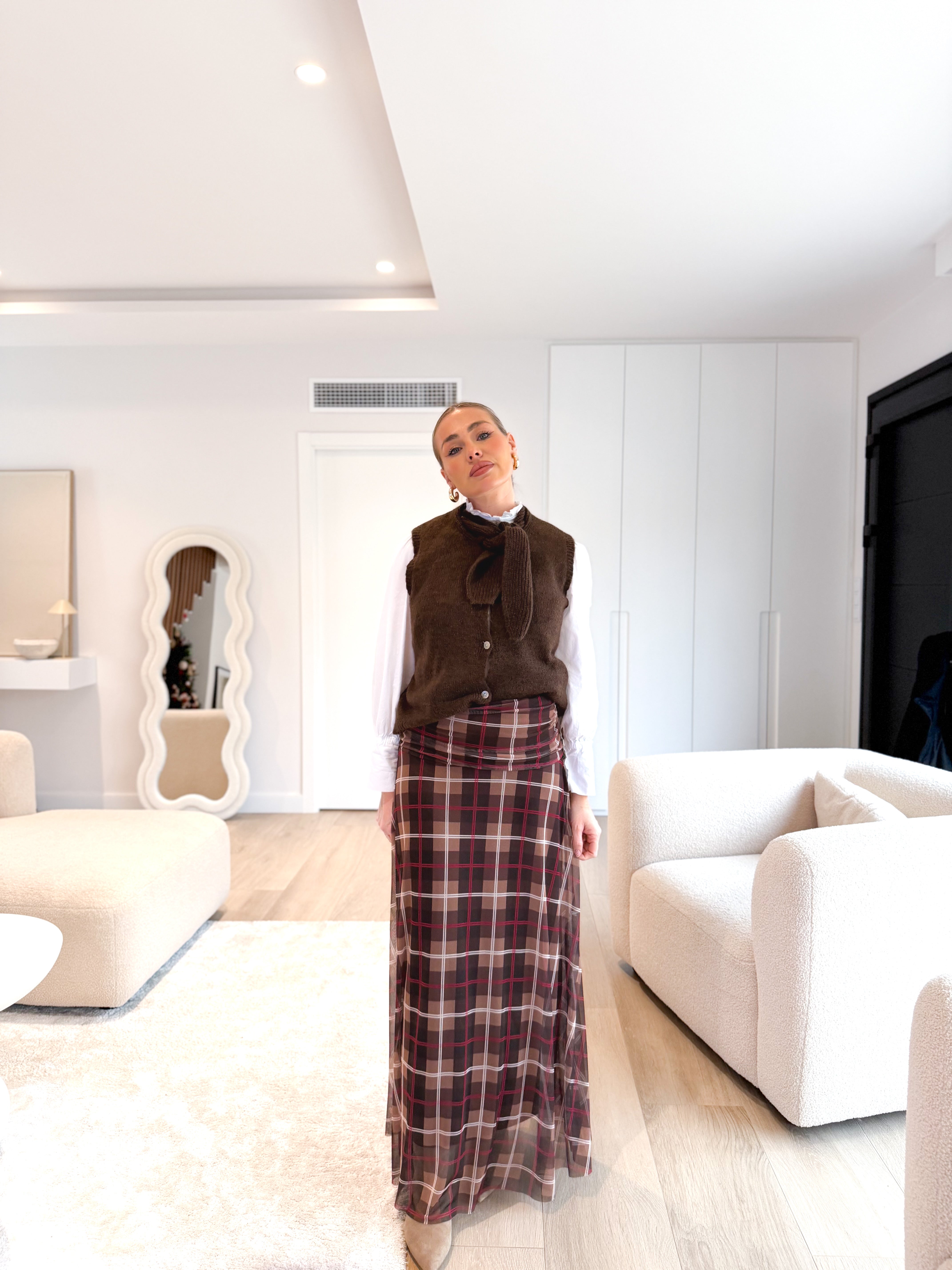 Falda tull estampada marrón