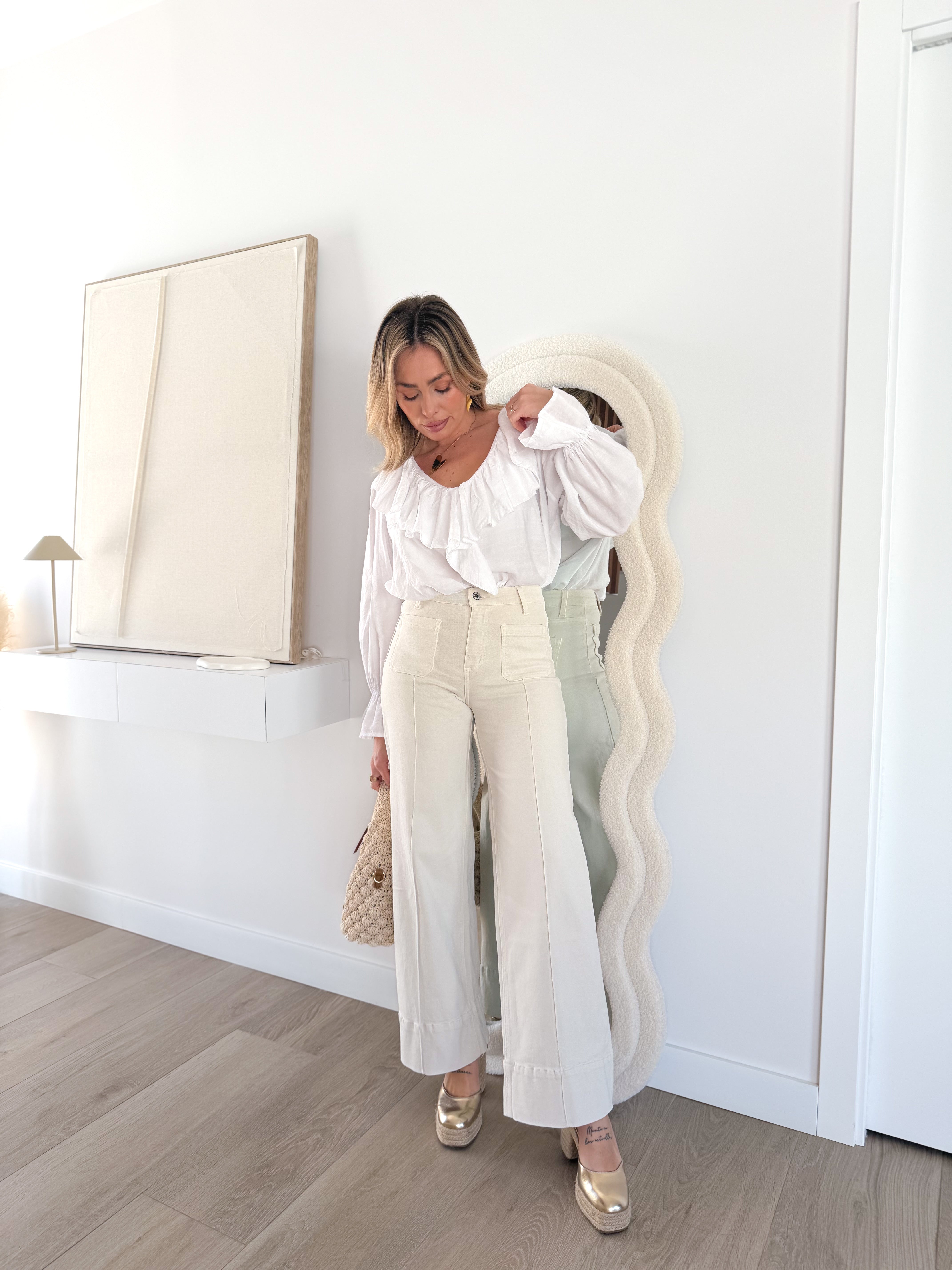 Pantalón wide nervio Beige