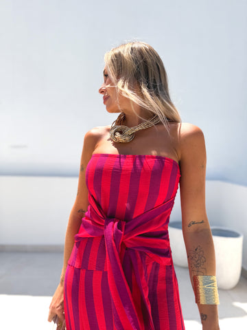Vestido Nudo rayas Rosa/Morado