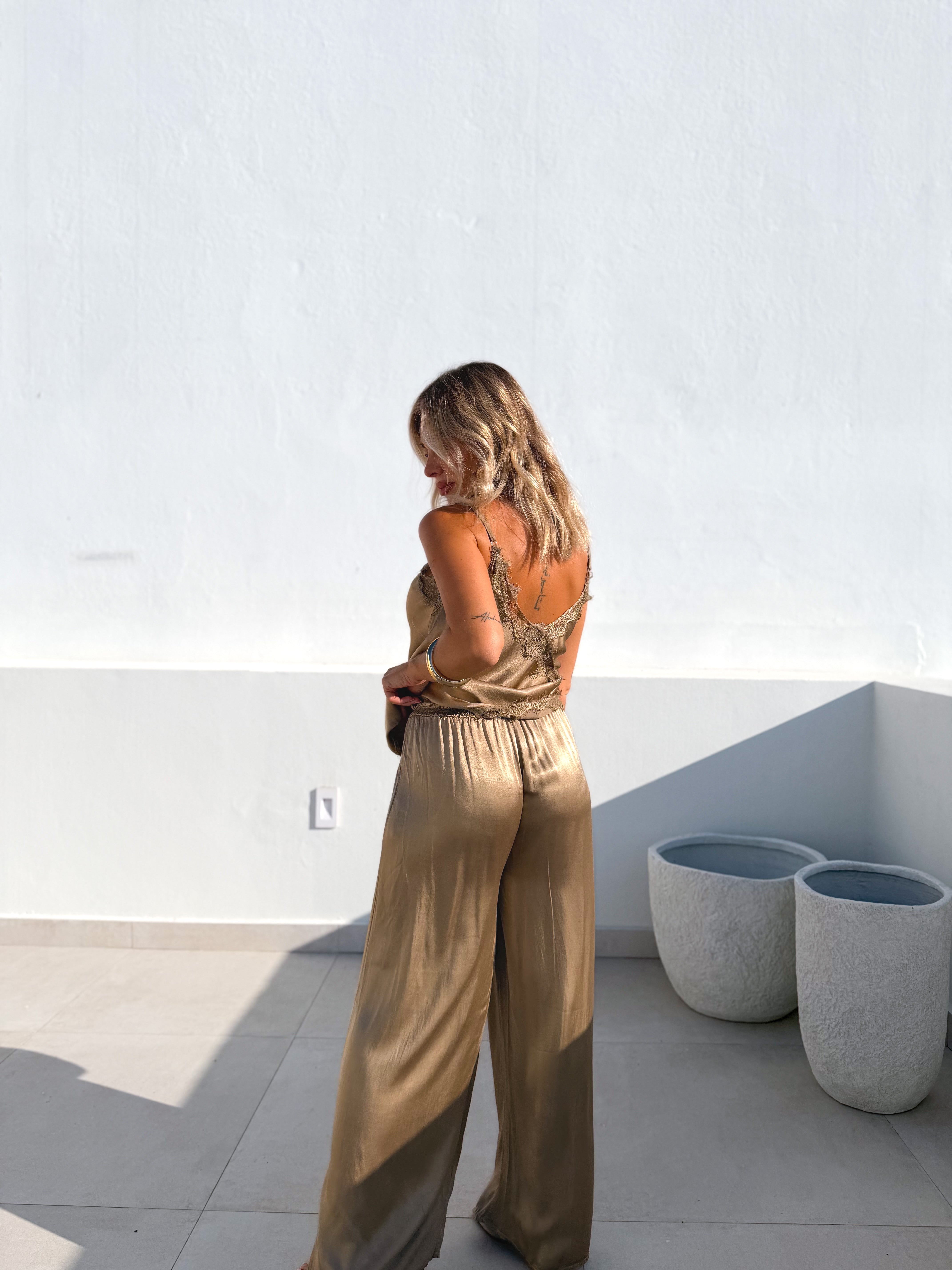 Pantalón satinado Camel