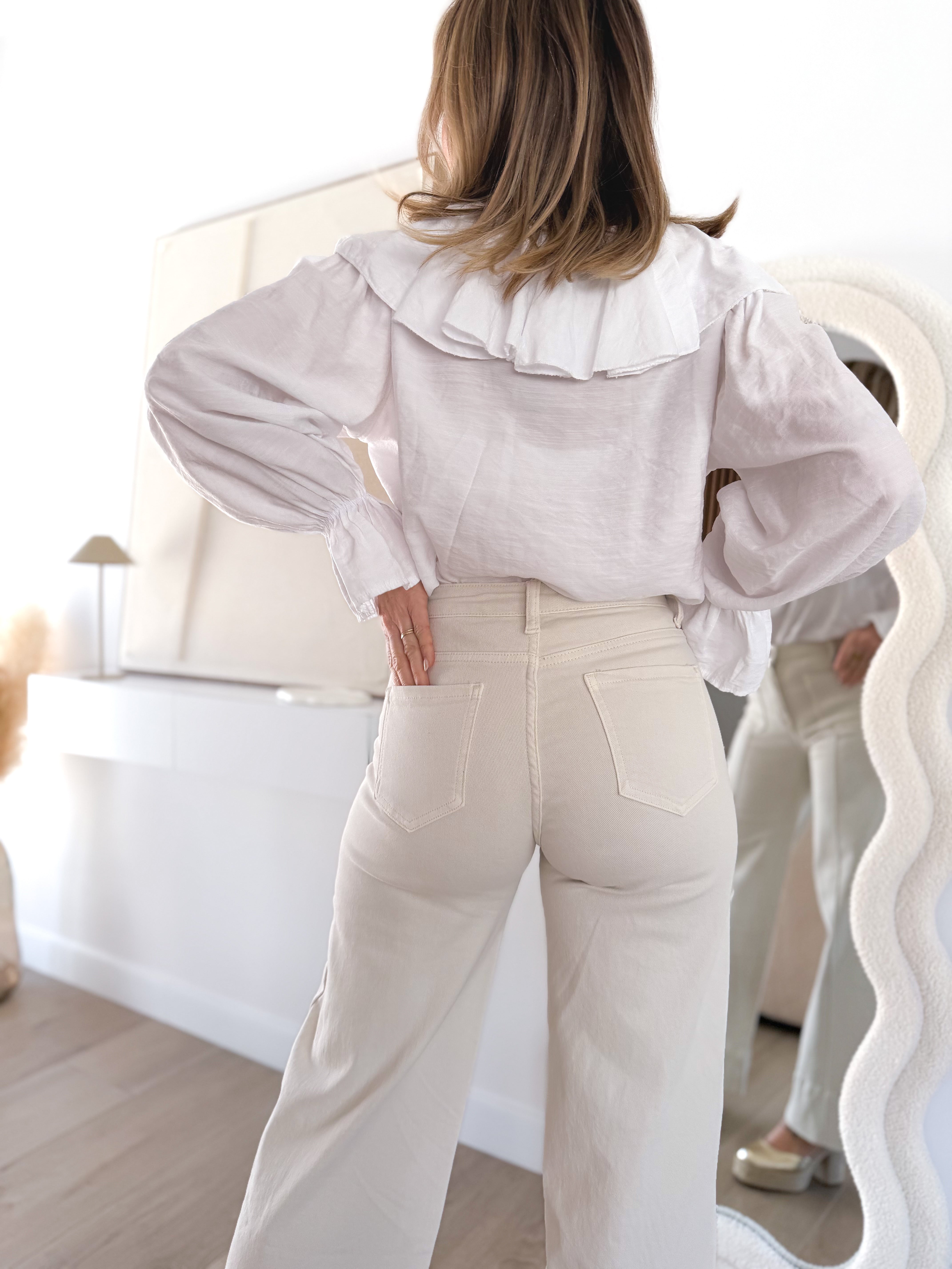 Pantalón wide nervio Beige
