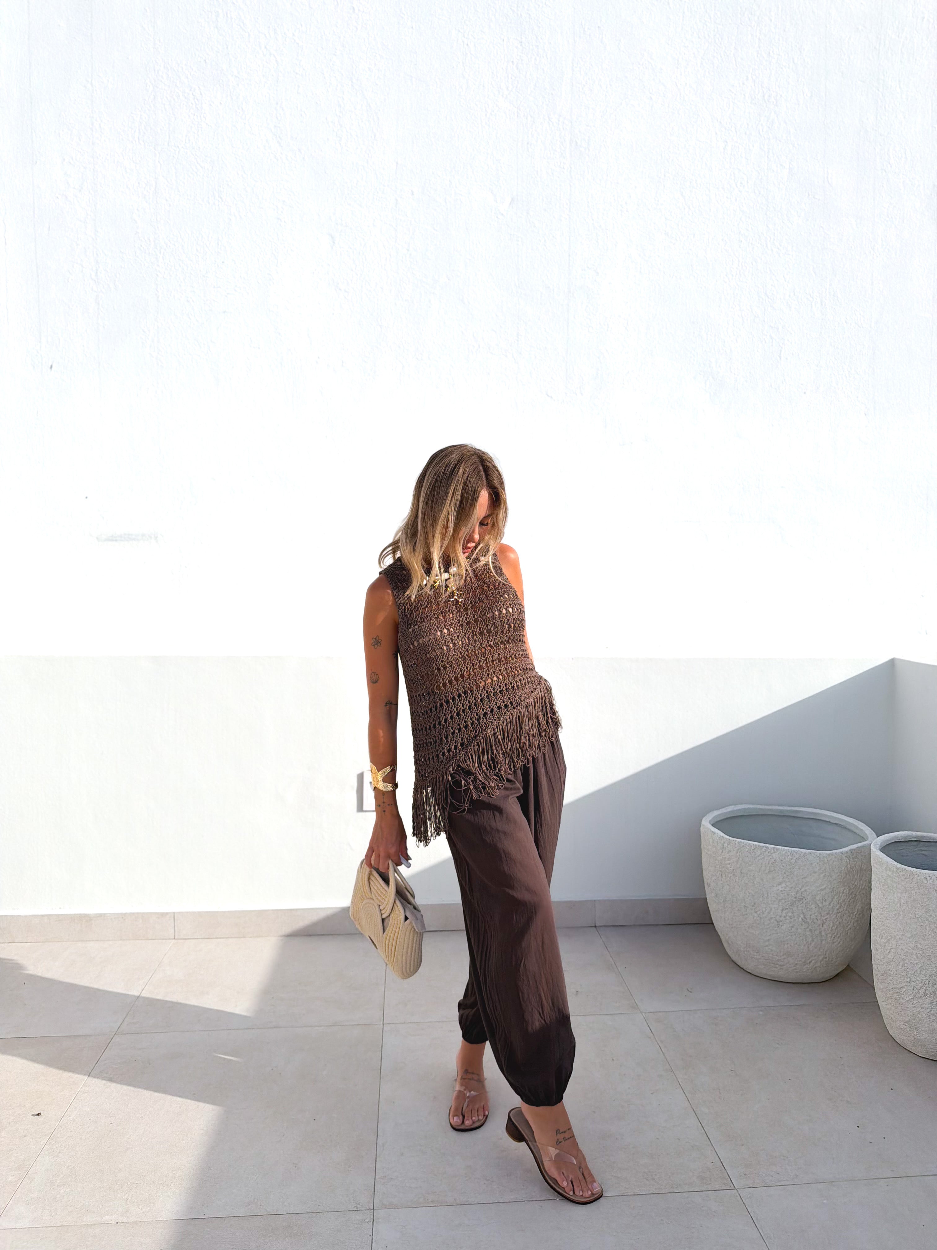 Top crochet combinado choco