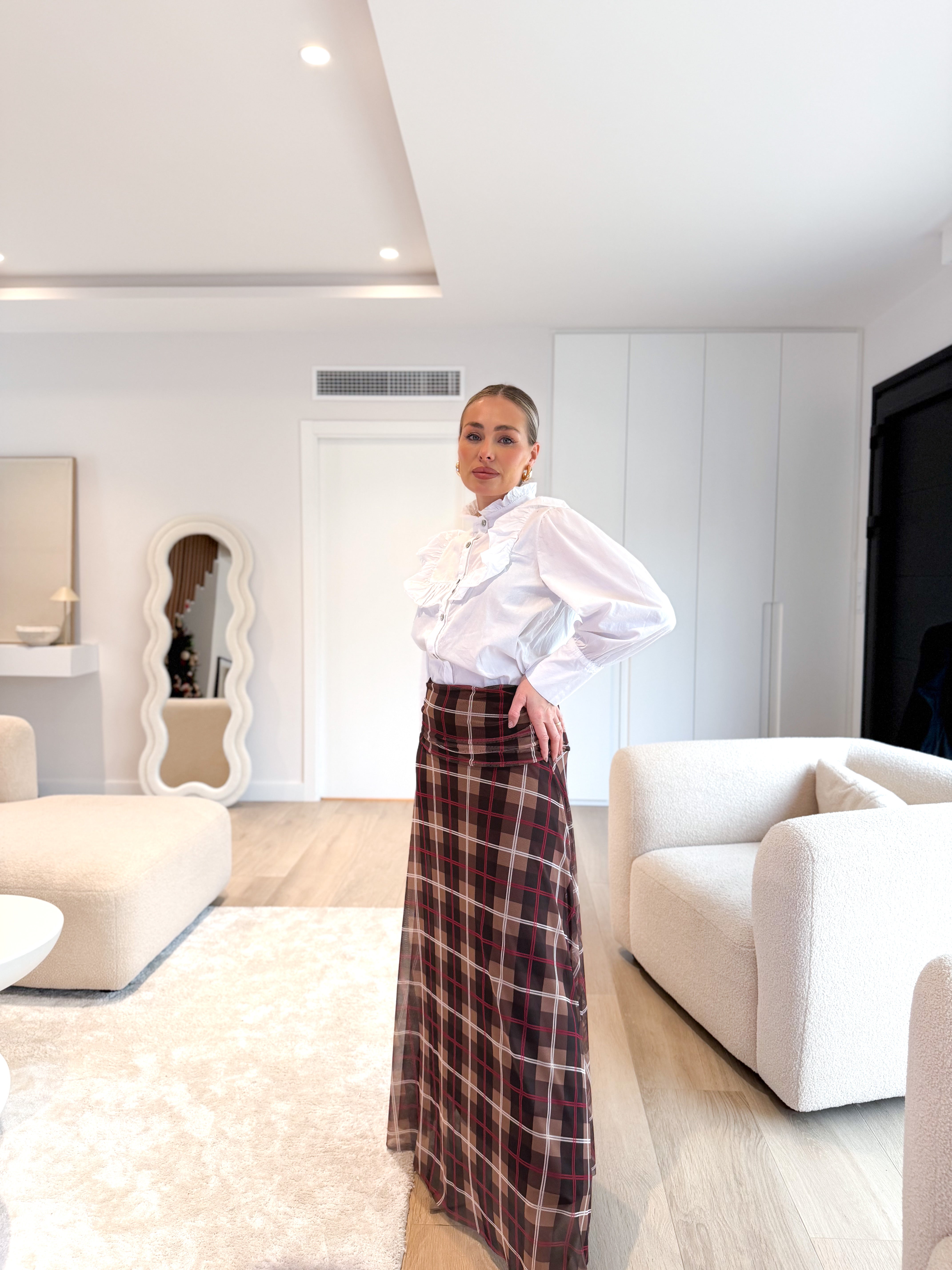 Falda tull estampada marrón