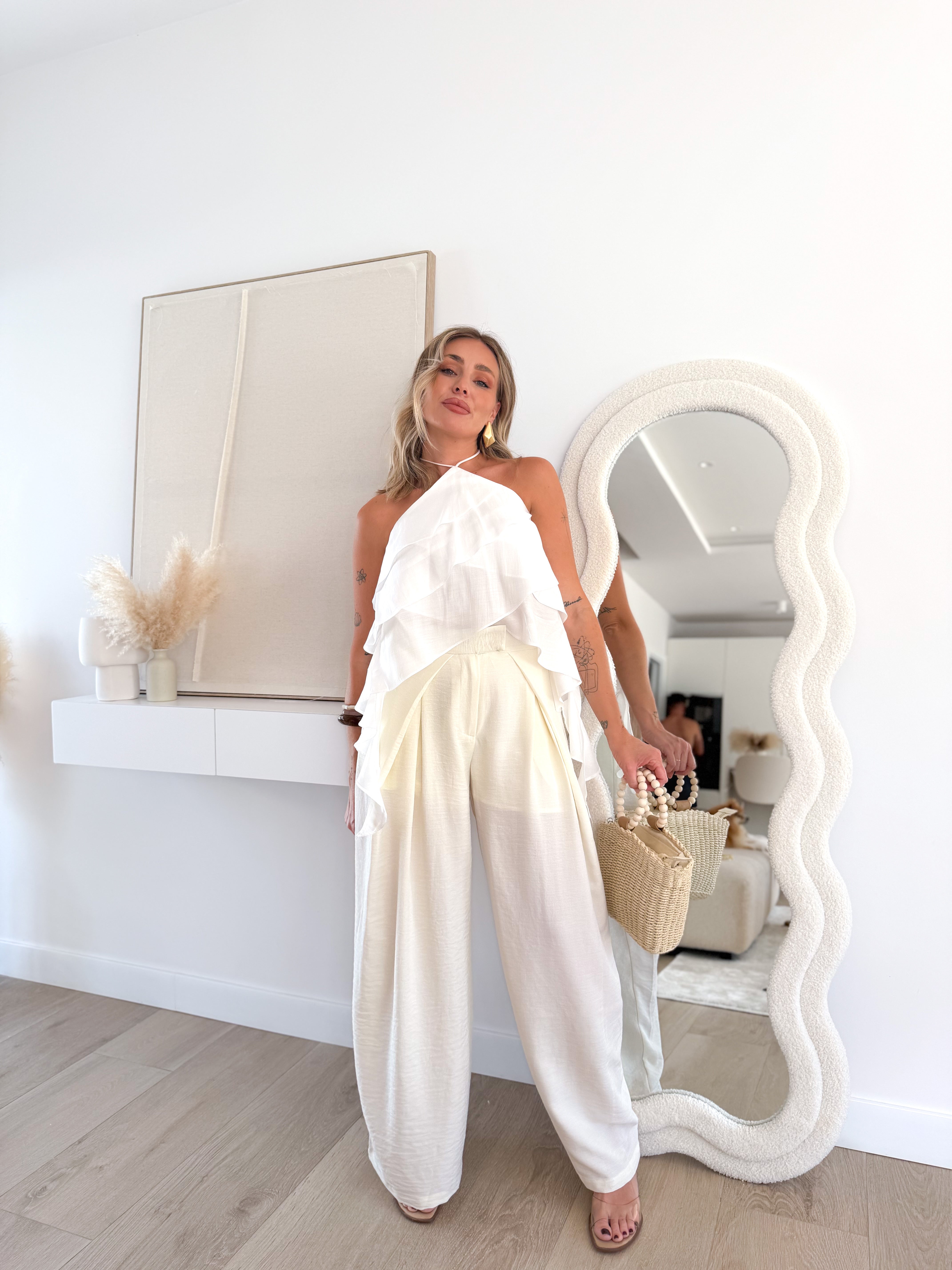 Pantalón cruzado beige