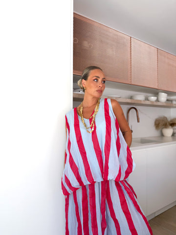 Blusa rayas celeste/ fucsia