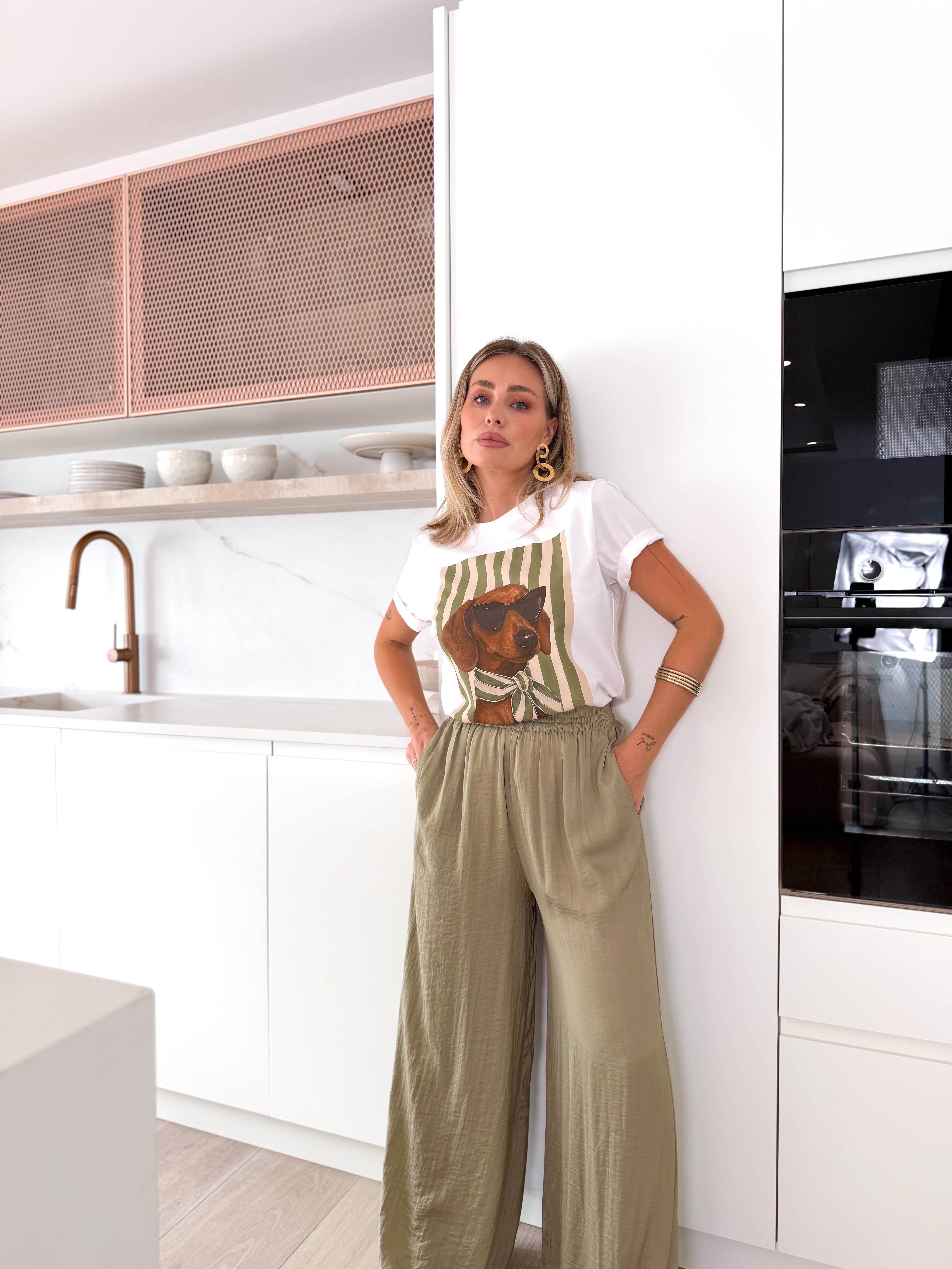 Pantalón fluido wide leg verde