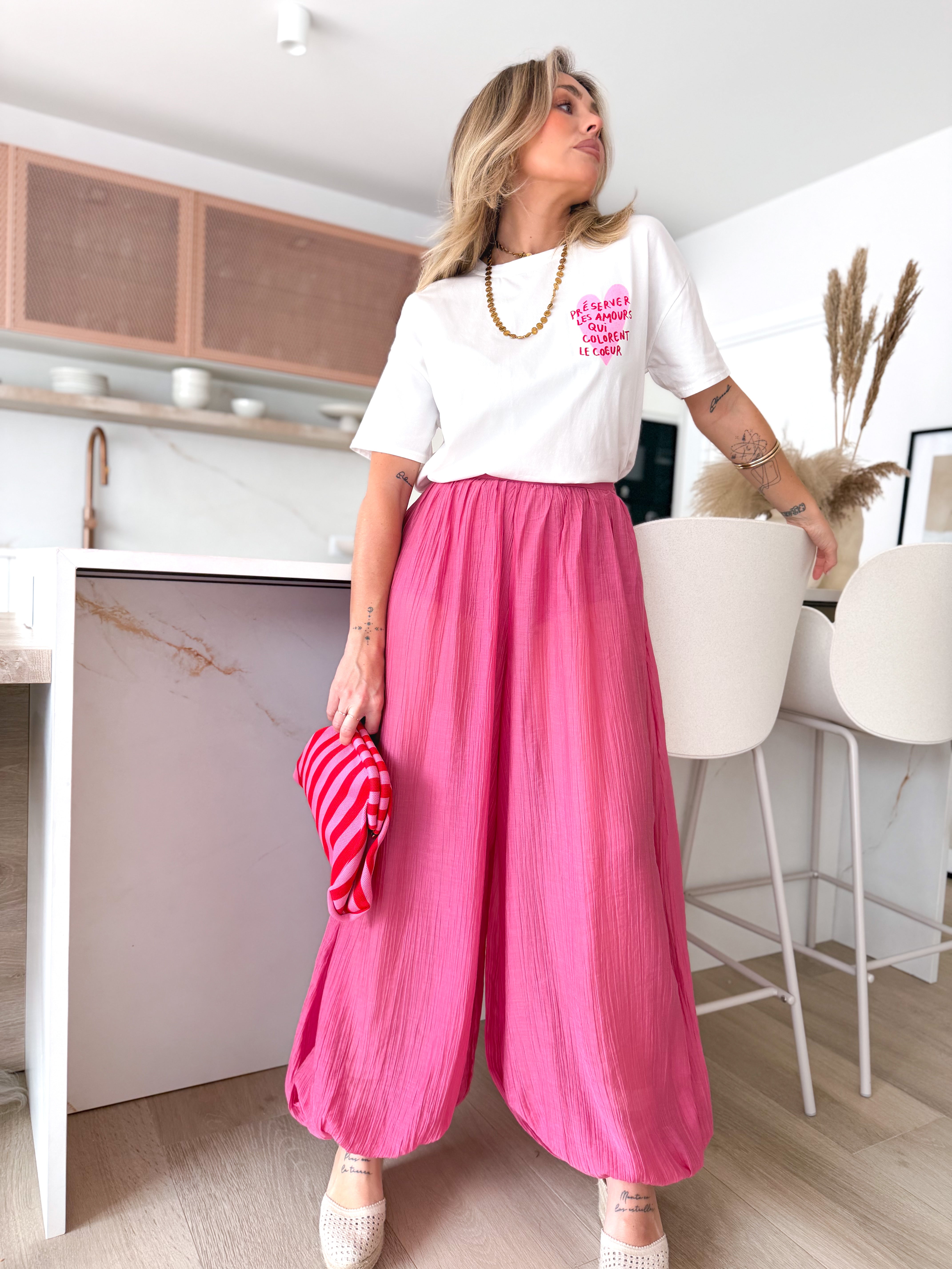 Pantalón fluido ballon rosa
