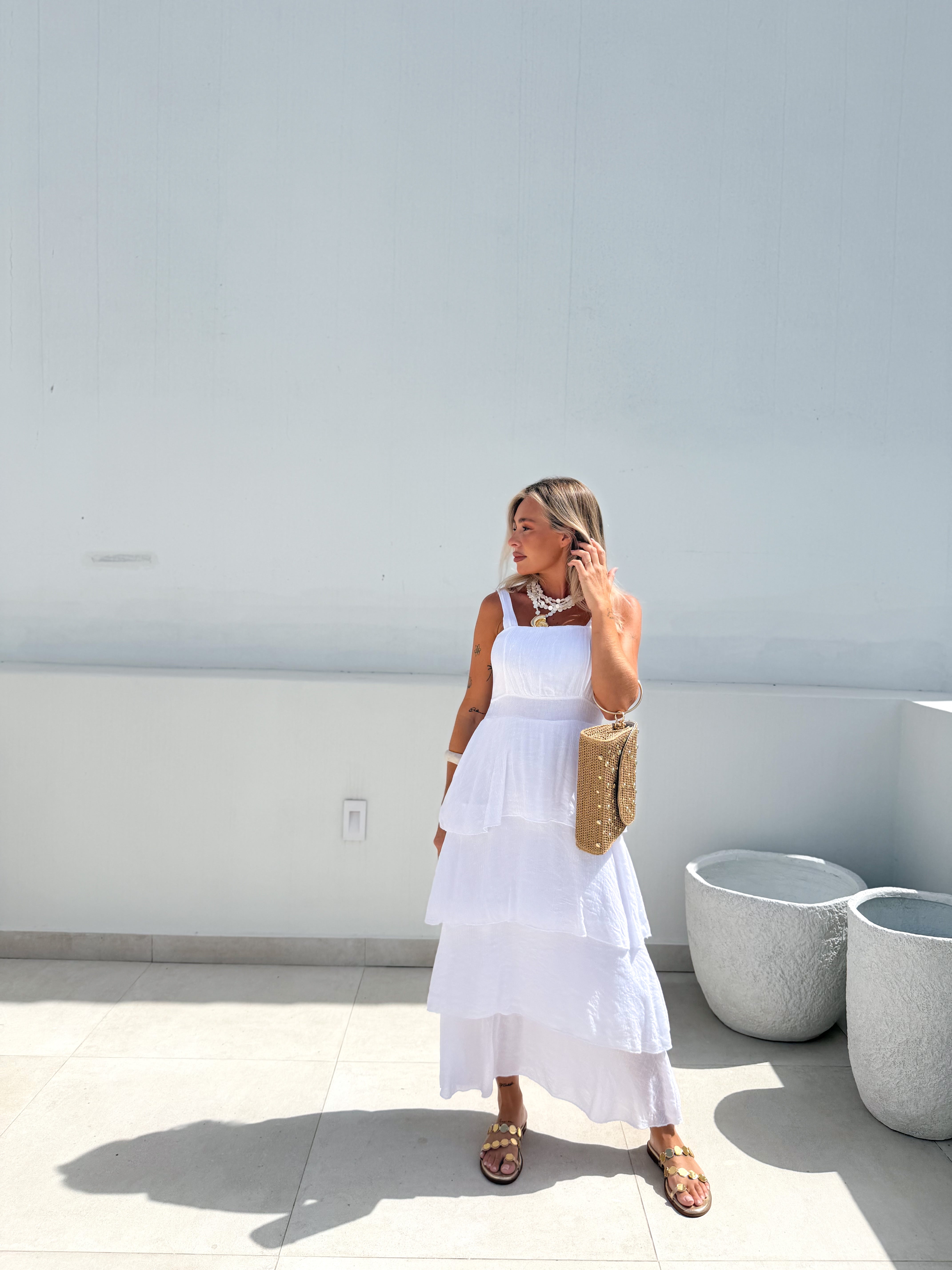Vestido largo volantes blanco