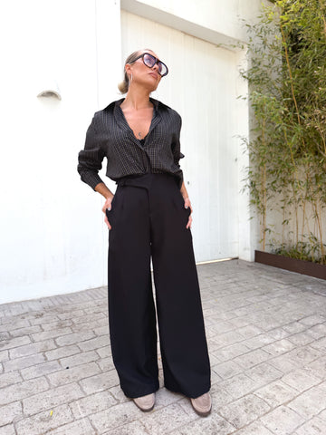 Pantalón pinzas jaspeado negro