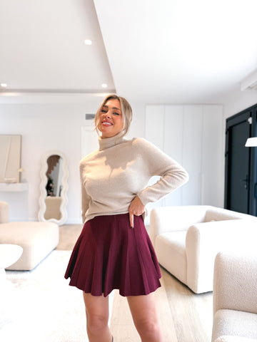 Falda punto tableada Burdeos
