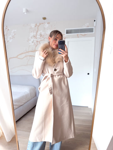 Abrigo paño beige combinado pelo