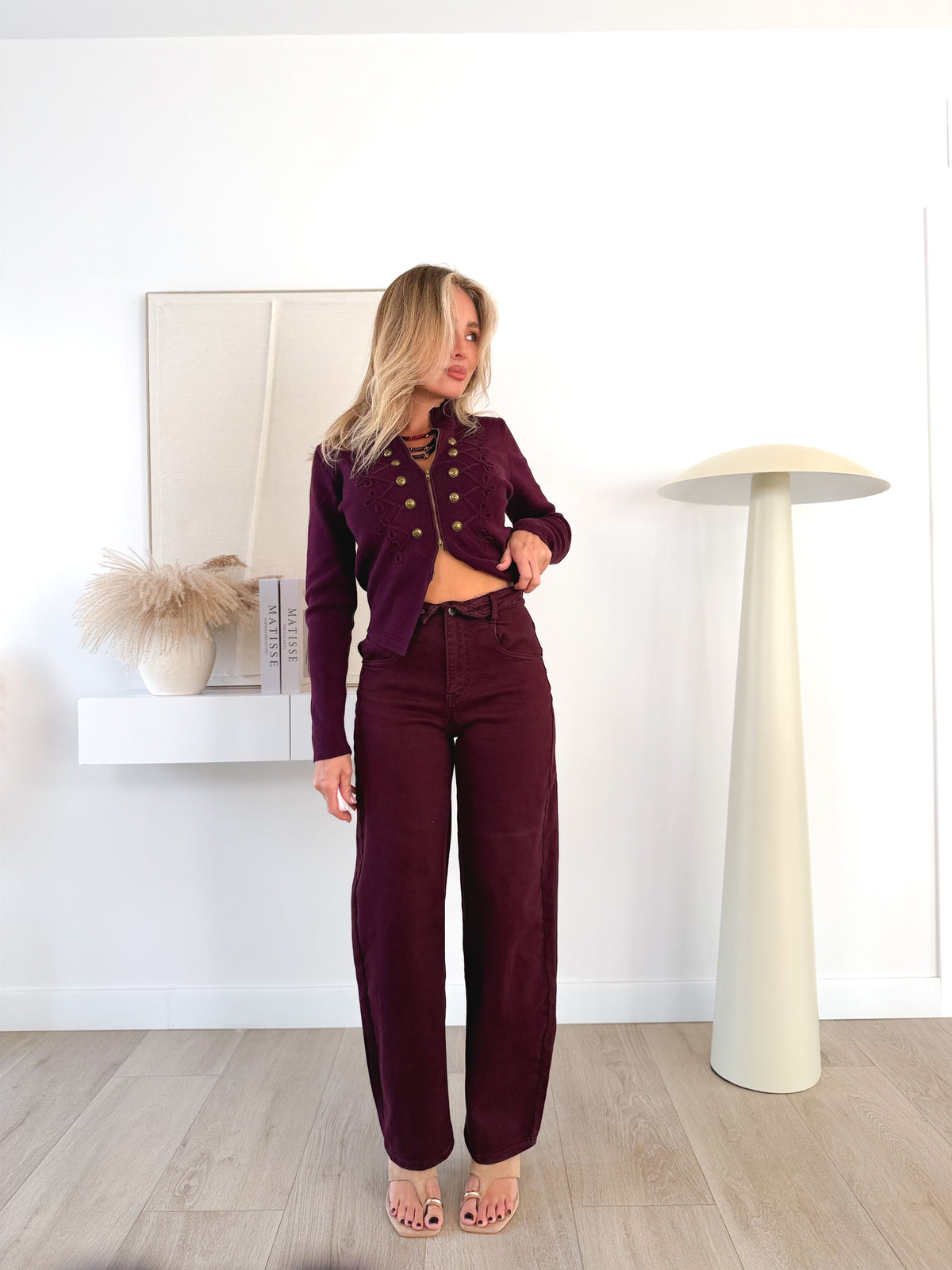 Denim Cintura doblada Burdeos