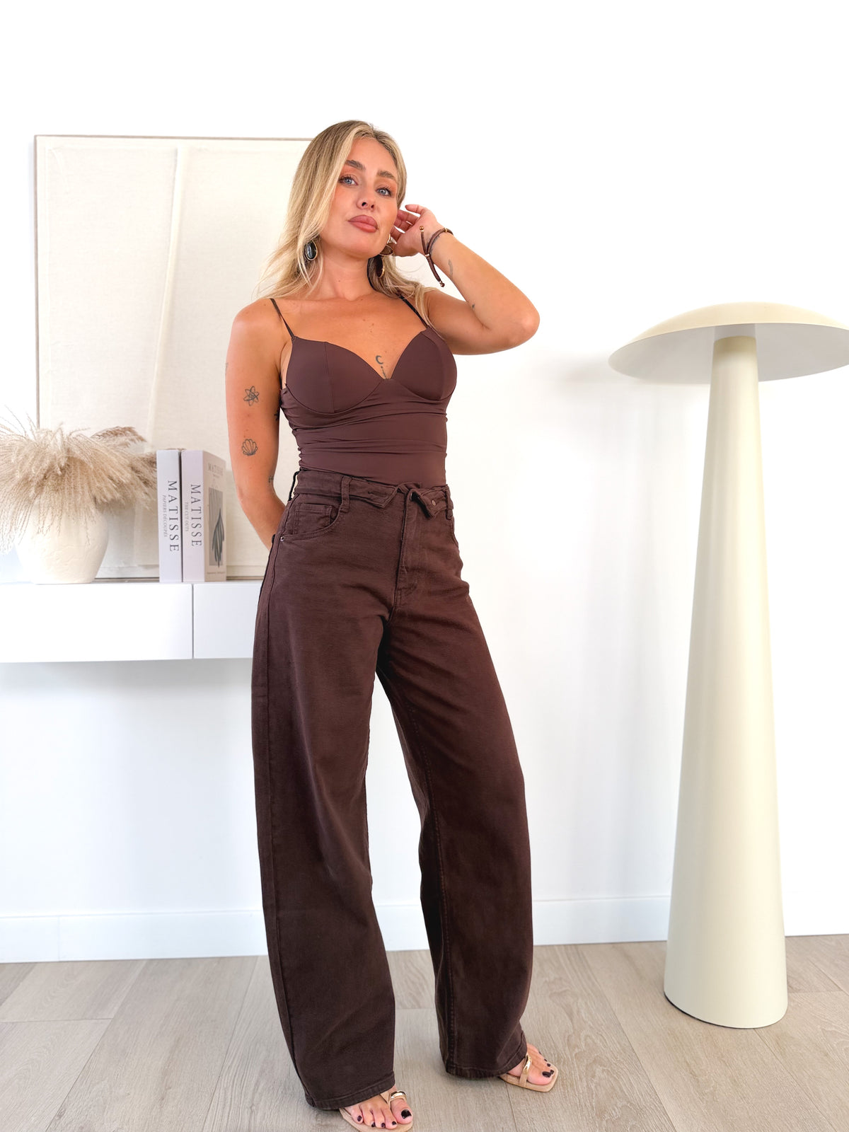 Denim Cintura doblada Marrón