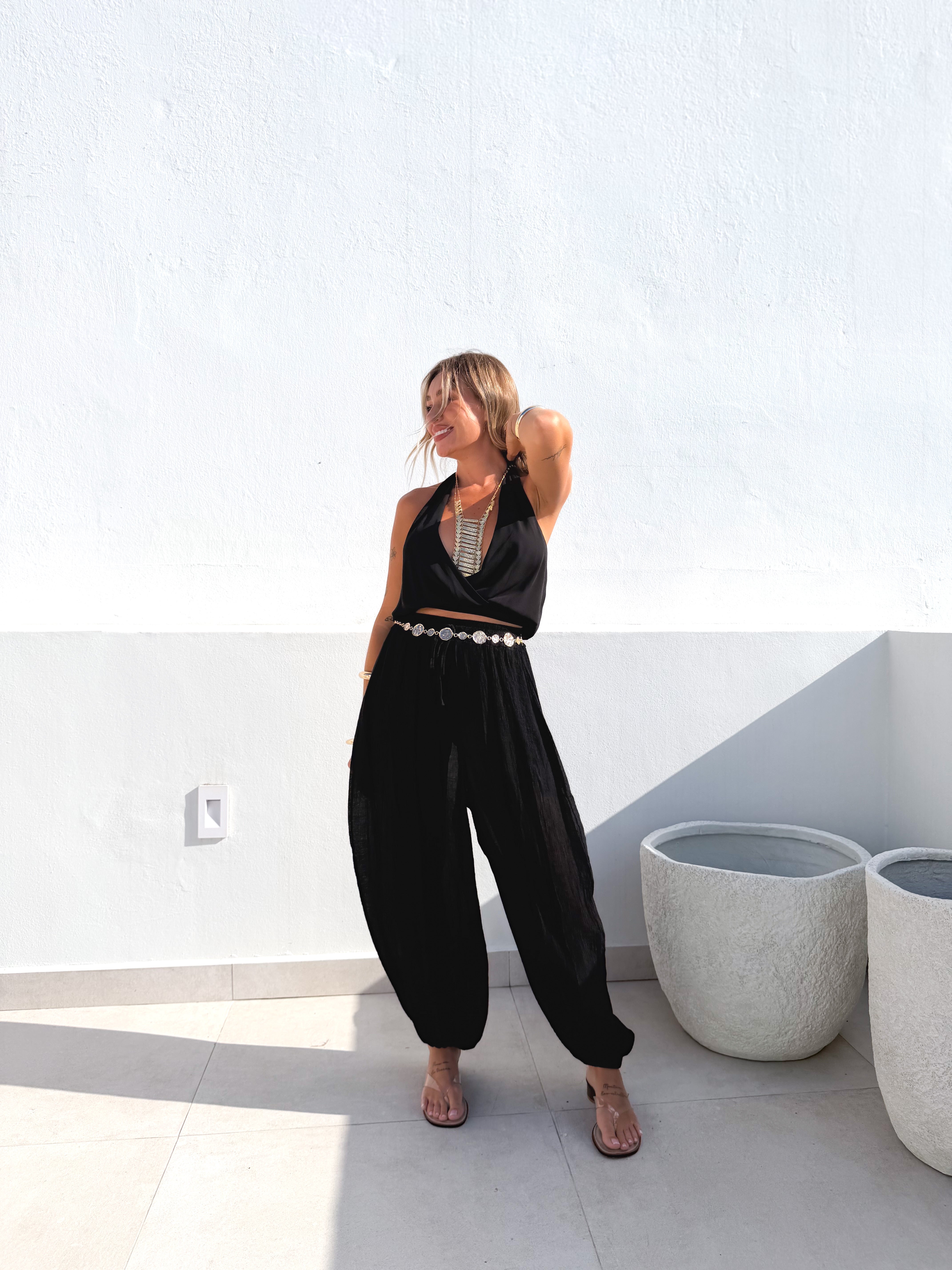 Pantalón bambula bombacho negro