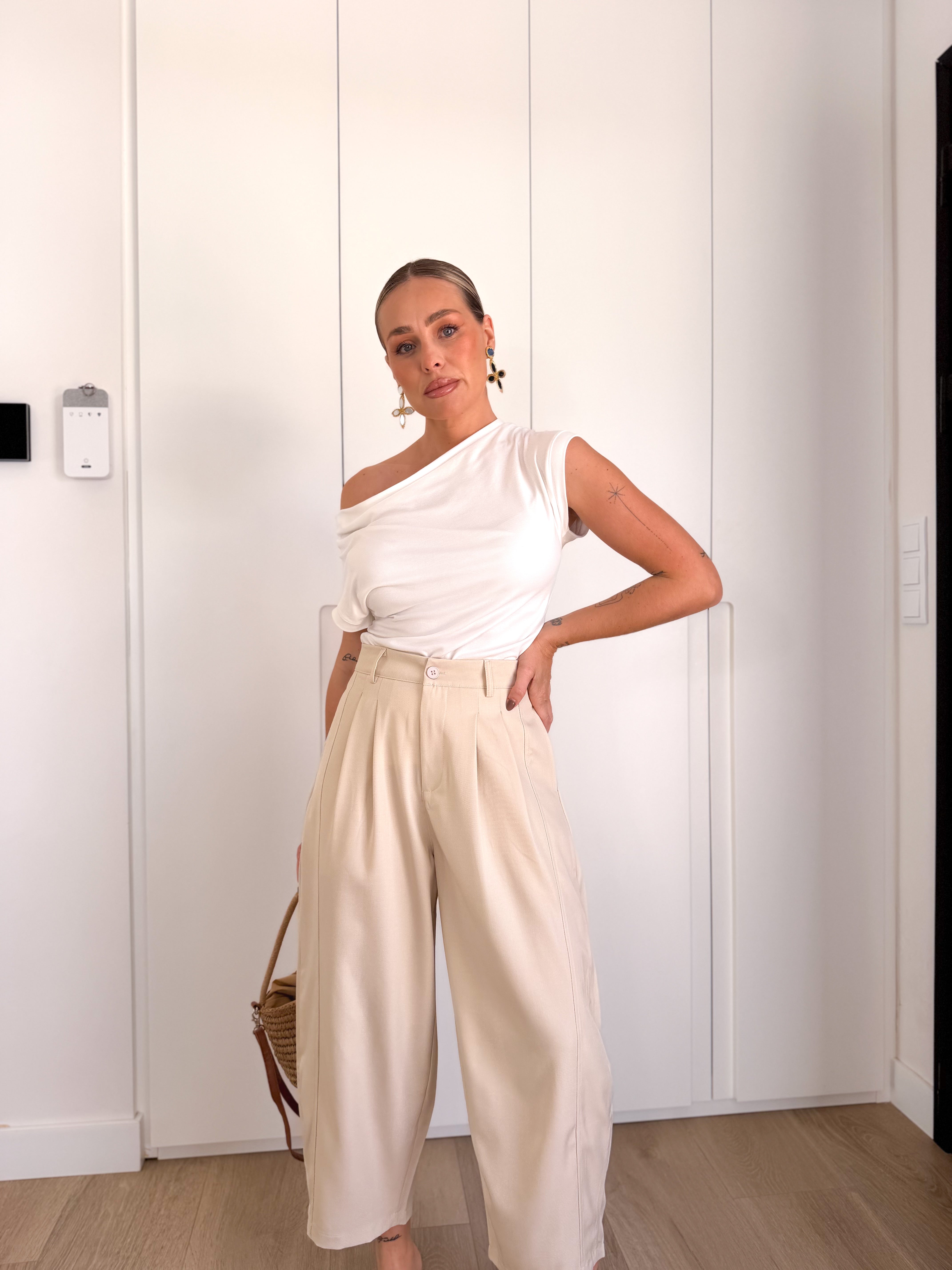 Pantalón pinza tobillero Beige