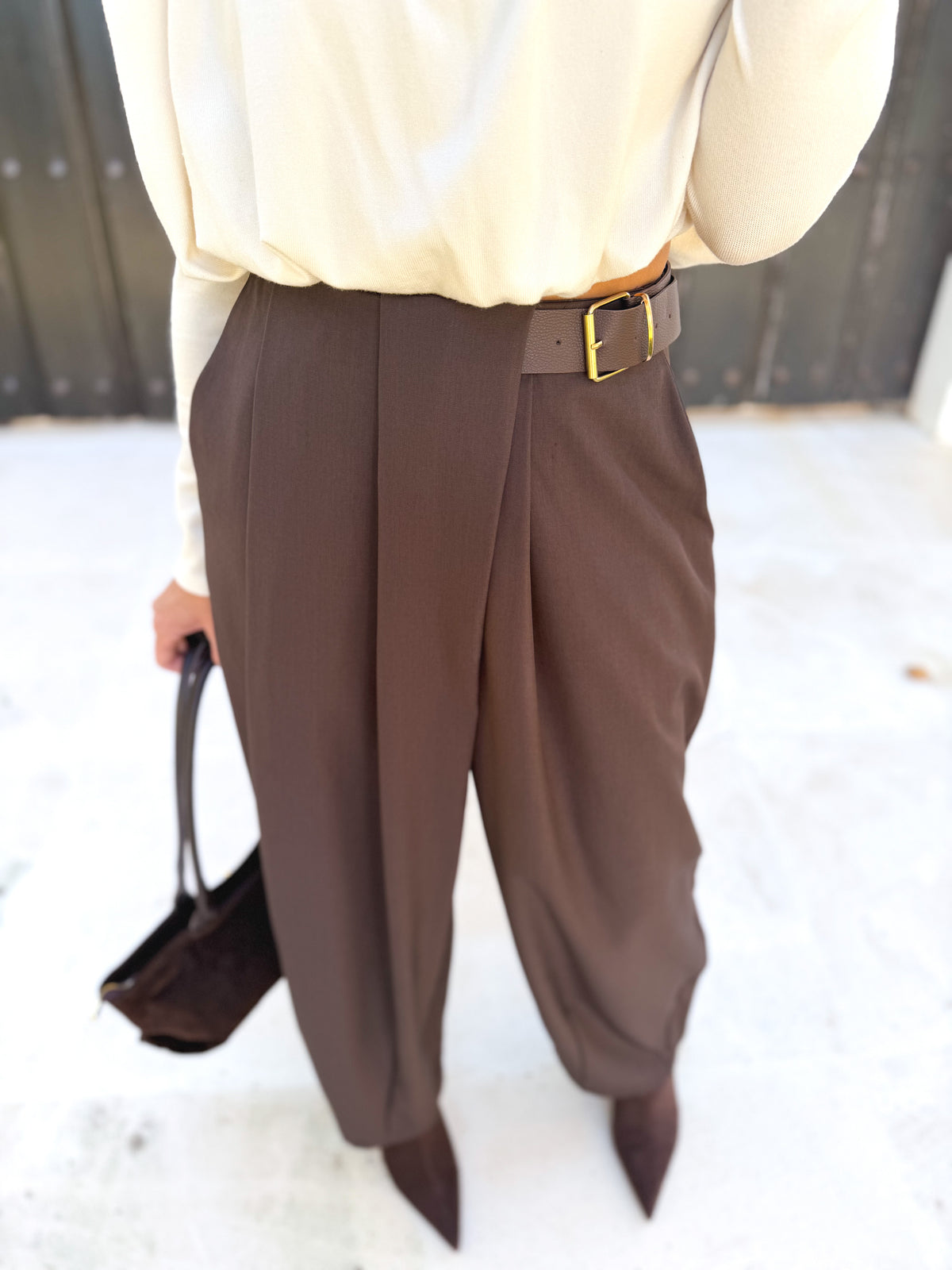 Pantalón pinza combinado Marrón