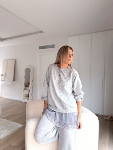 Conjunto combinado lencero gris