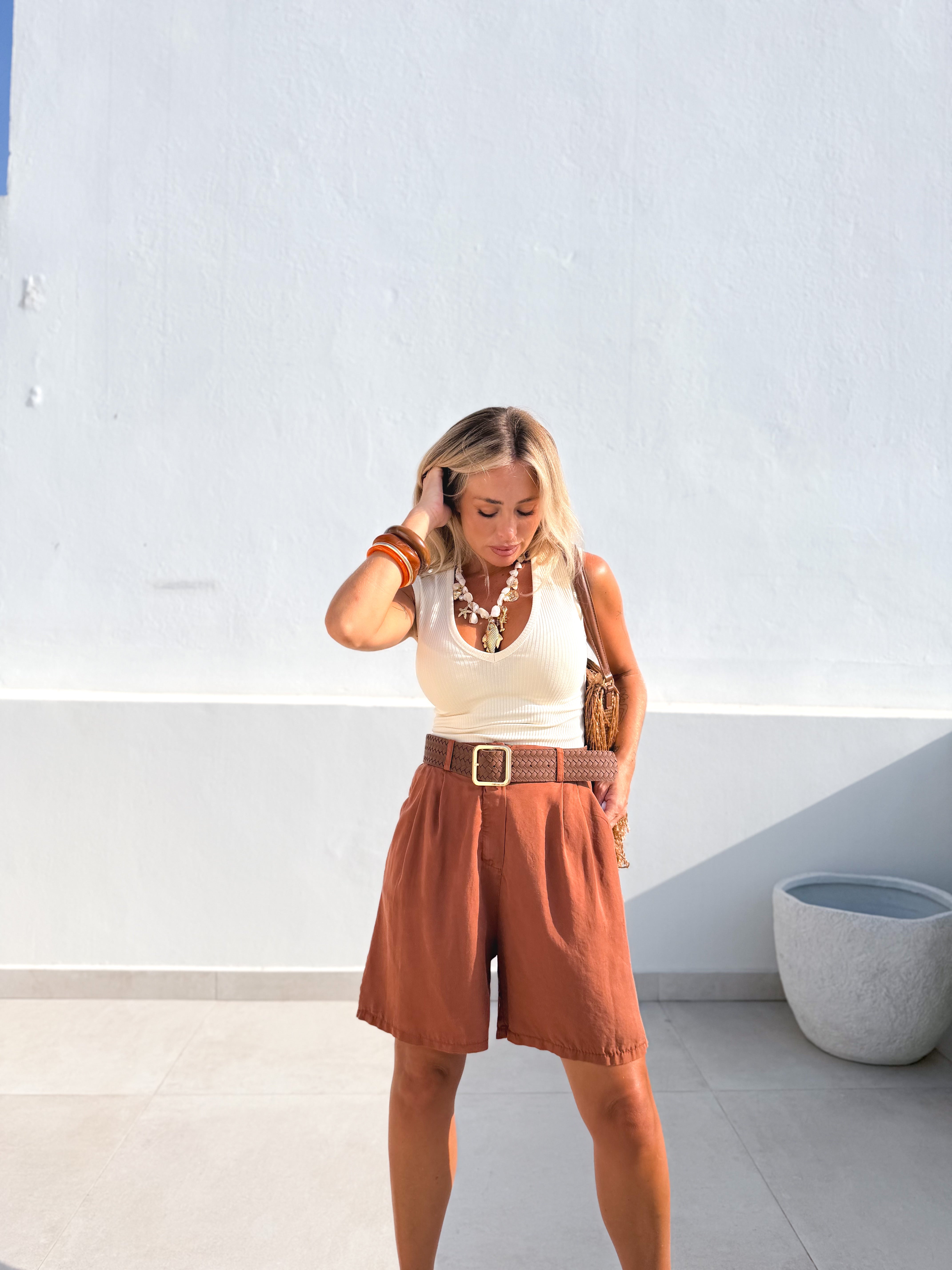 Bermudas pinza teja