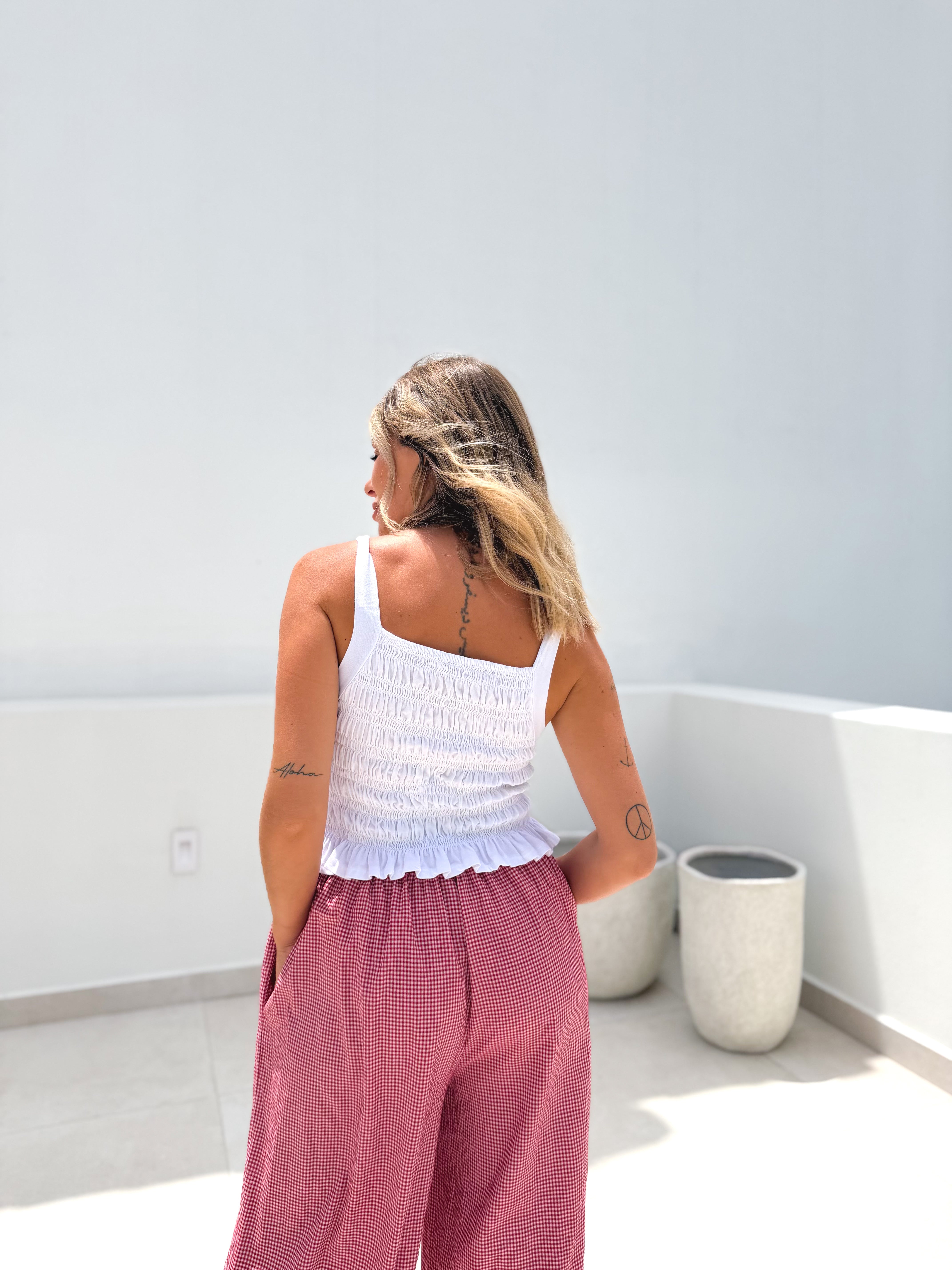 Pantalón bombacho vichy rojo