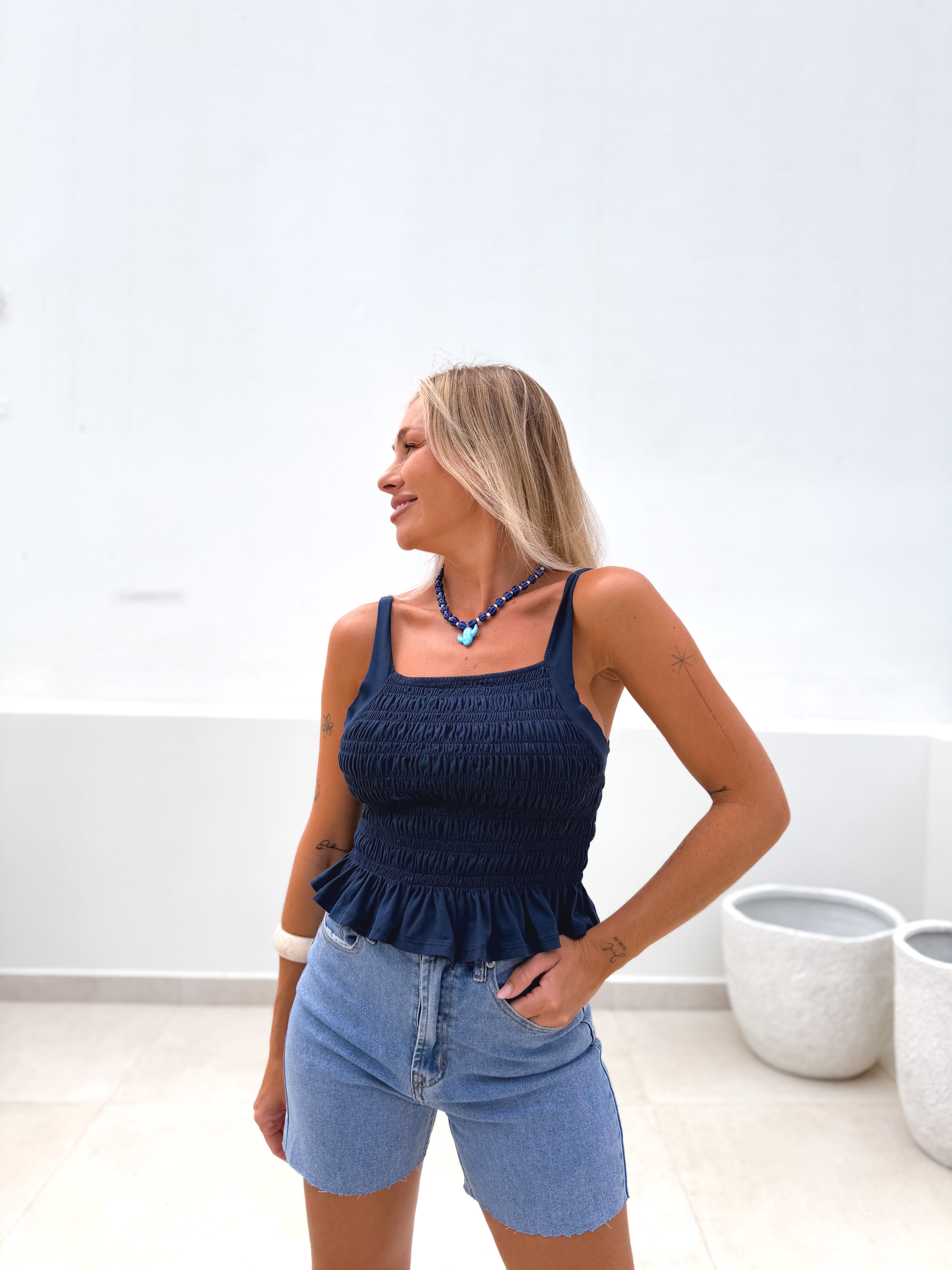 Top frunces Azul