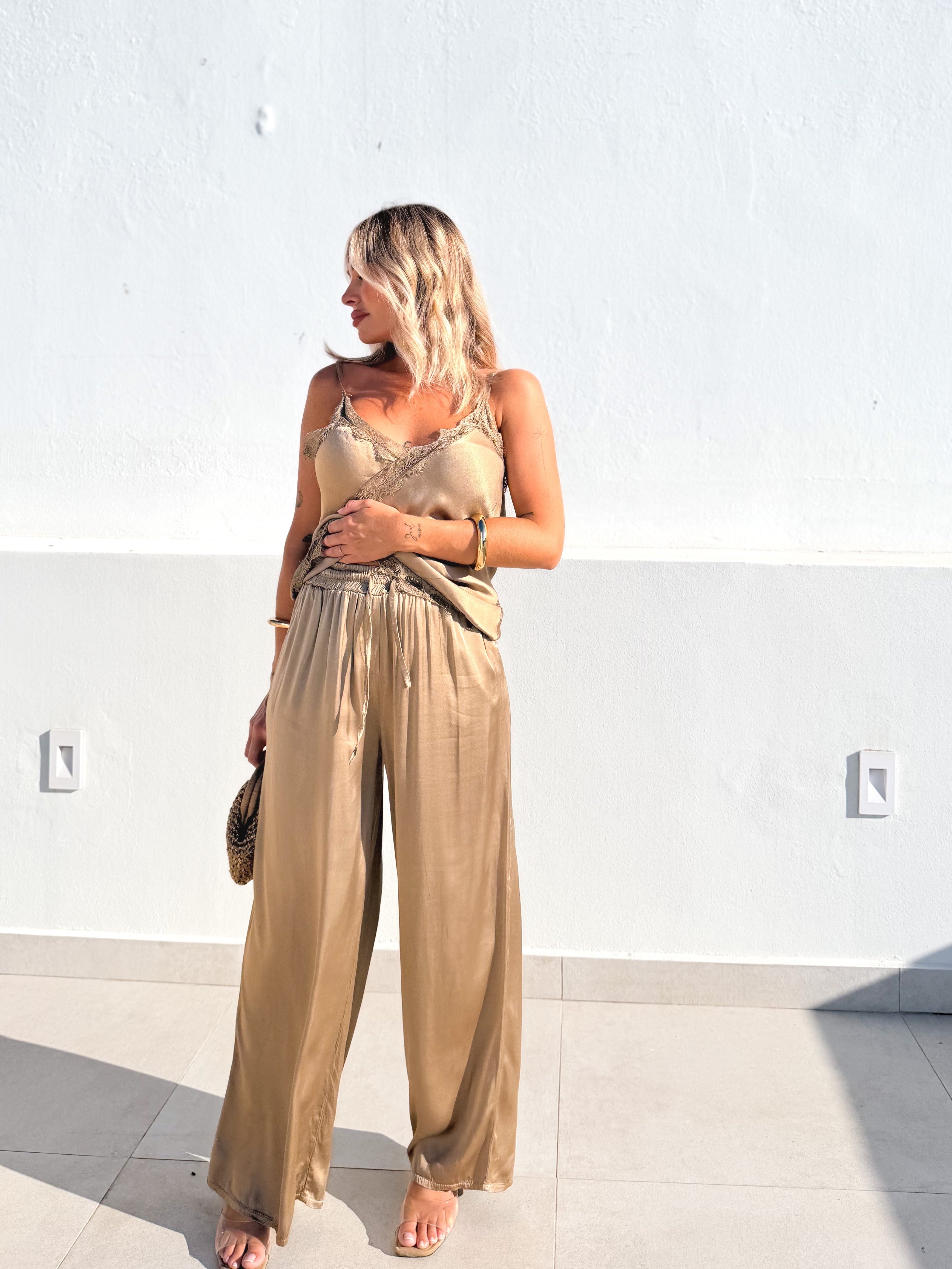 Pantalón satinado Camel